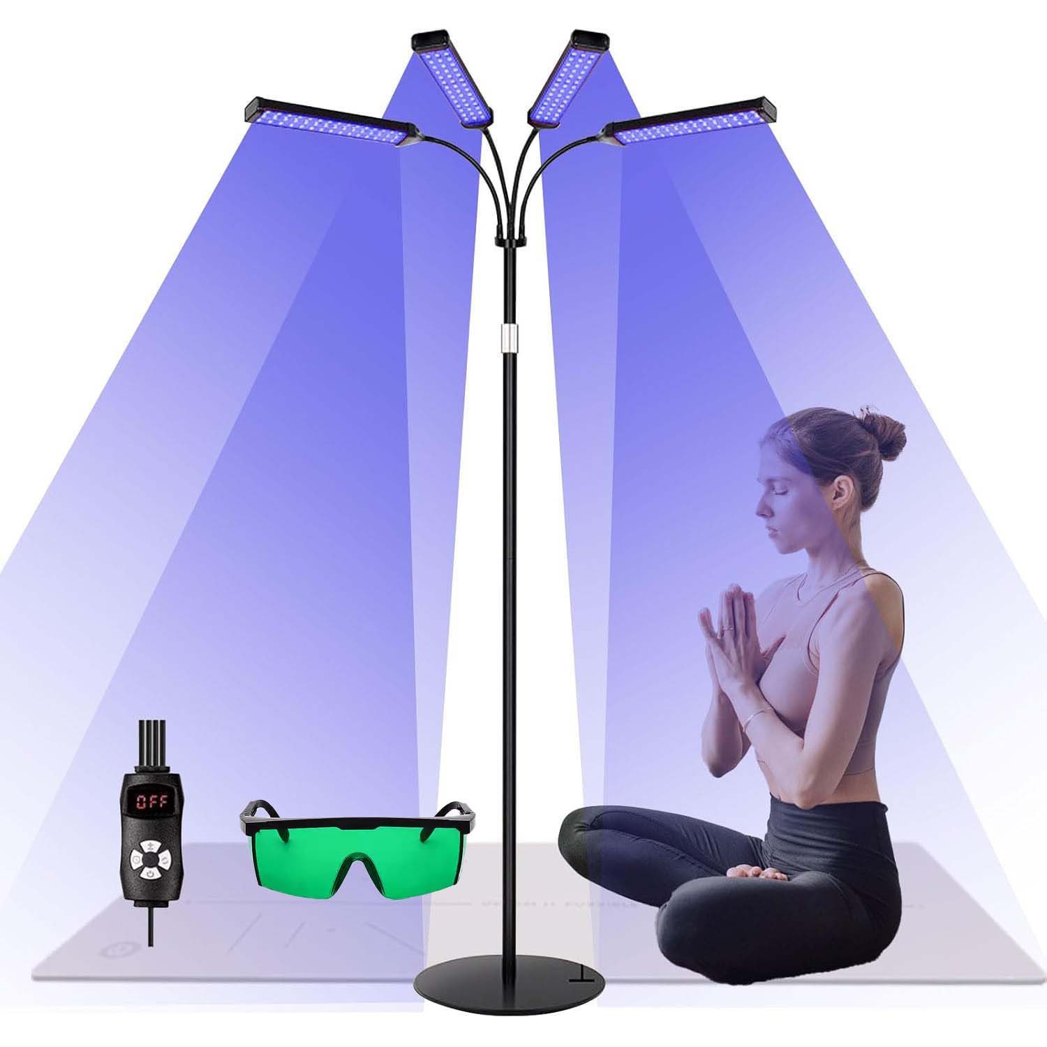 PRIISF Tageslichtlampe Bräunungslampe Solarium für Zuhause 460nm 490nm Blaues Licht Therapie, Tragbare, LED Gesichtssolarium für Gesicht und Körper Heimsonnenstudio, 5 Helligkeitsstufen, 3 Modi mit Verstellbarer Halterung, Schutzbrille, Verleiht eine natürliche und gleichmäßige Bräune, alle Hauttypen