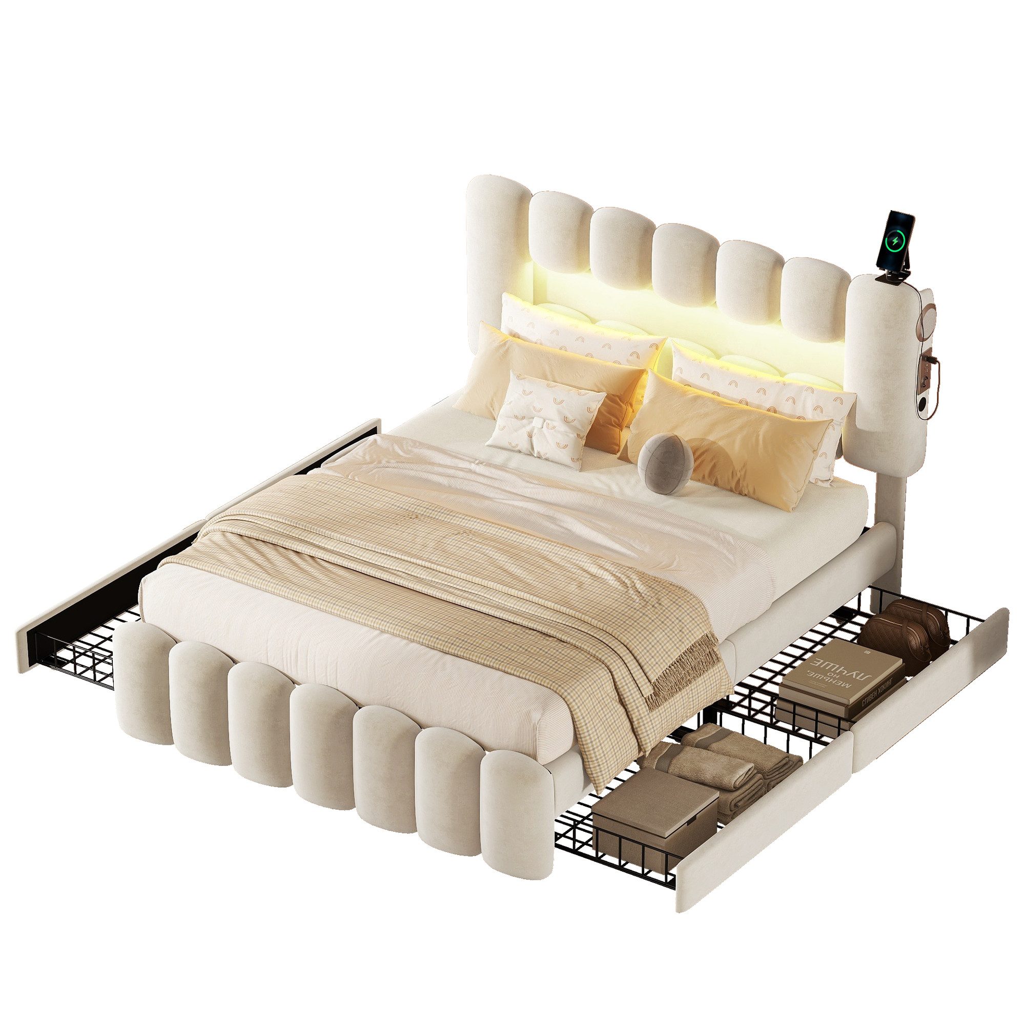 SOFTWEARY Polsterbett mit LED-Beleuchtung und Lautsprecher günstig online kaufen