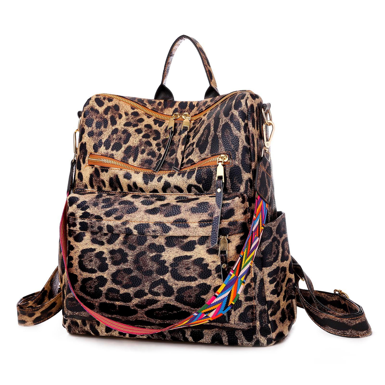 Rucksack), OKWISH Schulrucksack Vintage, Herren Damen Rucksack Freizeit Reiserucksack Schule Teenager Leopard-Braun Reisen cm, (33x36x15 Laptoprucksack Laptop Tasche, Business für Notebook Jungen Arbeit Schultertasche, Rucksack Kunstleder