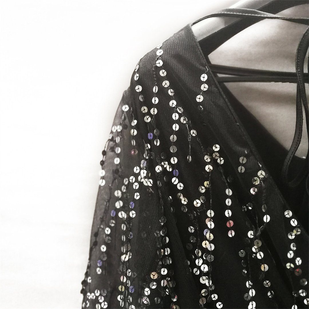 L.Ru UG Abendkleid Damenhaft bestickter Damen-Abendkleid Paillettenmuster Netzkleid) langer mit Transparentes Rock (1-tlg