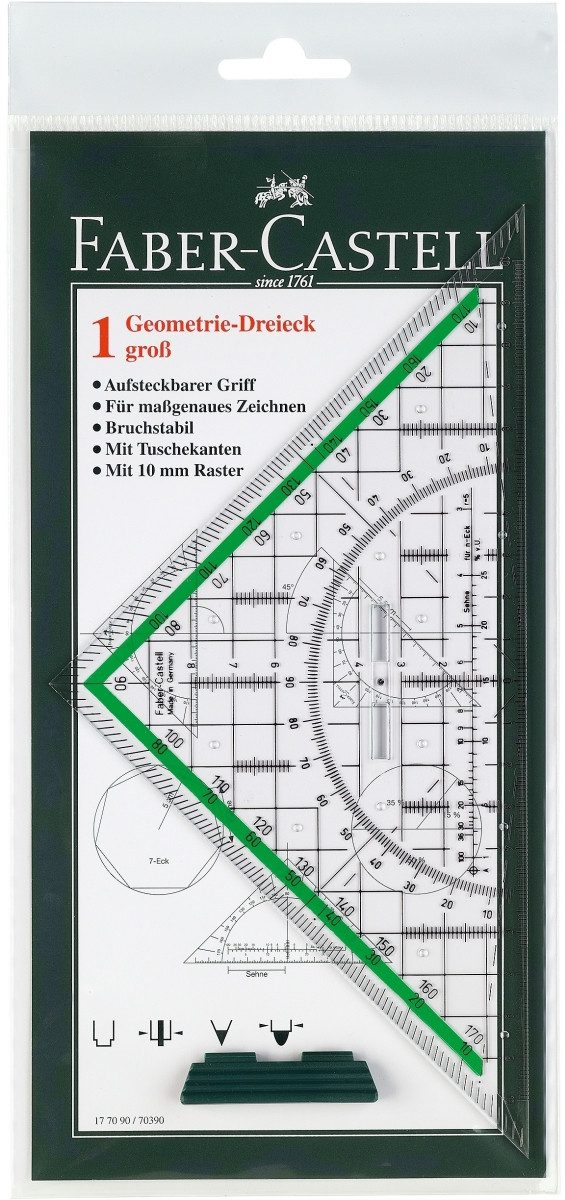 Faber-Castell Geodreieck Geometrie-Dreieck groß mit abnehmbaren Griff.