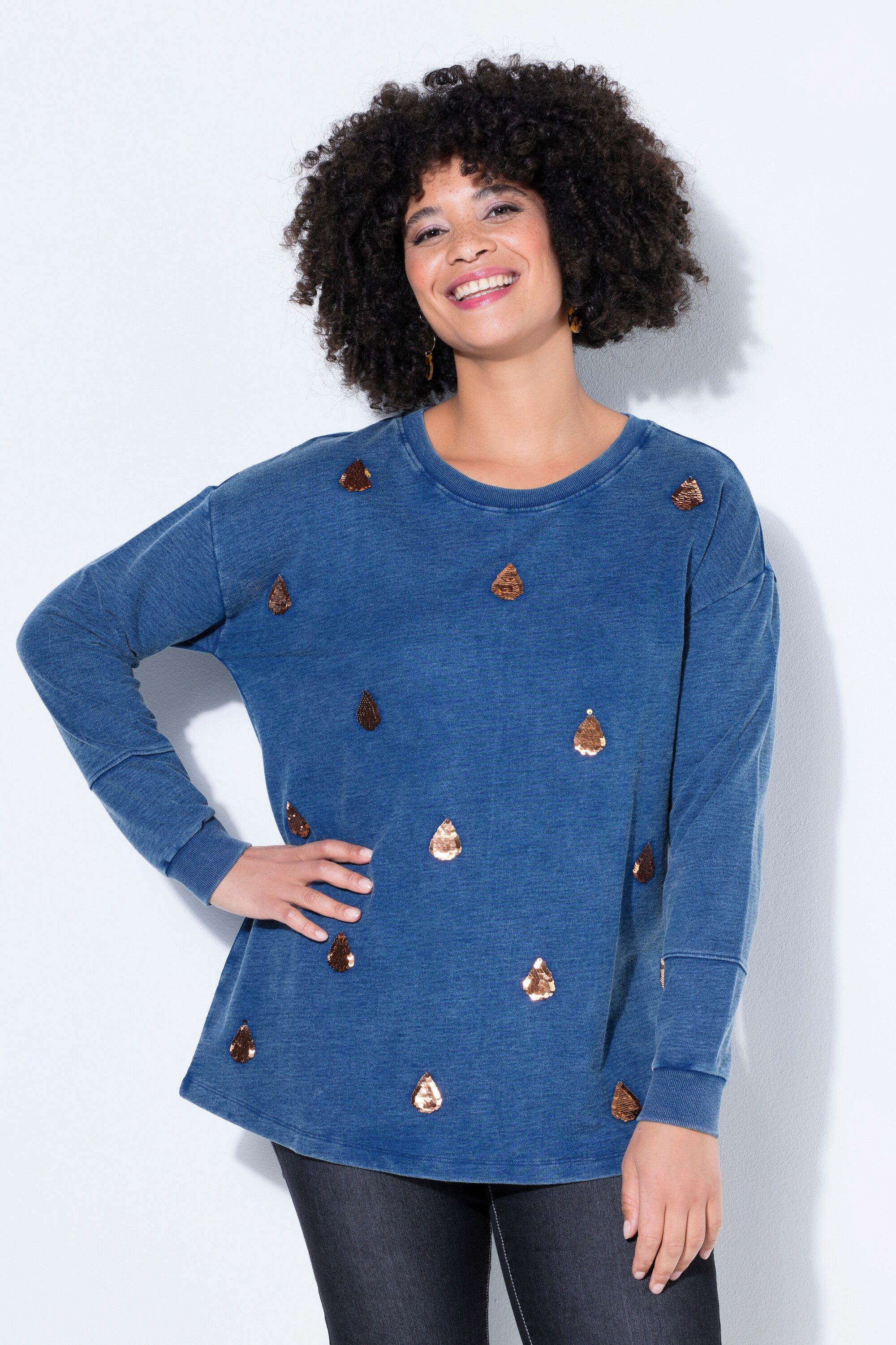Angel of Style Sweatshirt Sweatshirt Loose Fit Jeansoptik Kuper-Pailletten