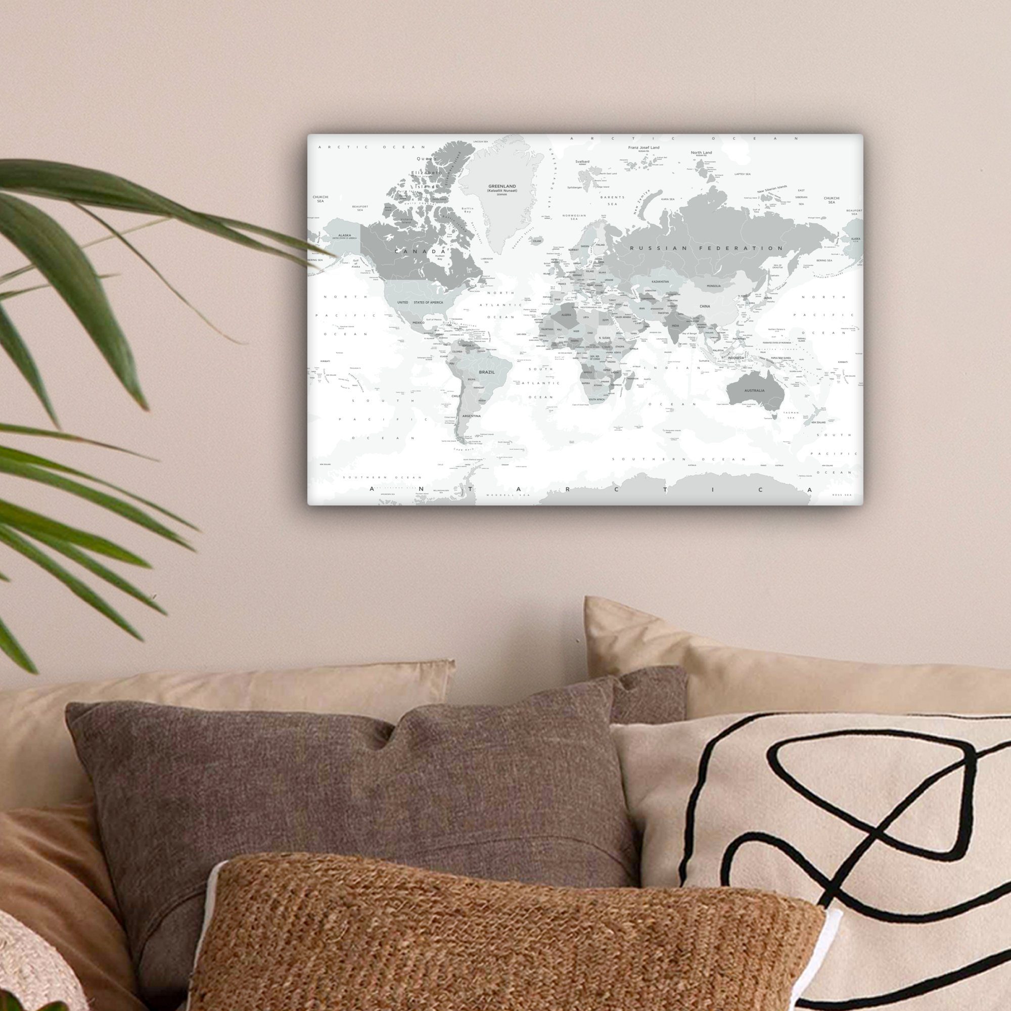 OneMillionCanvasses® Leinwandbild Weltkarte - Weiß - Grau - Erde, Fotodruck günstig online kaufen