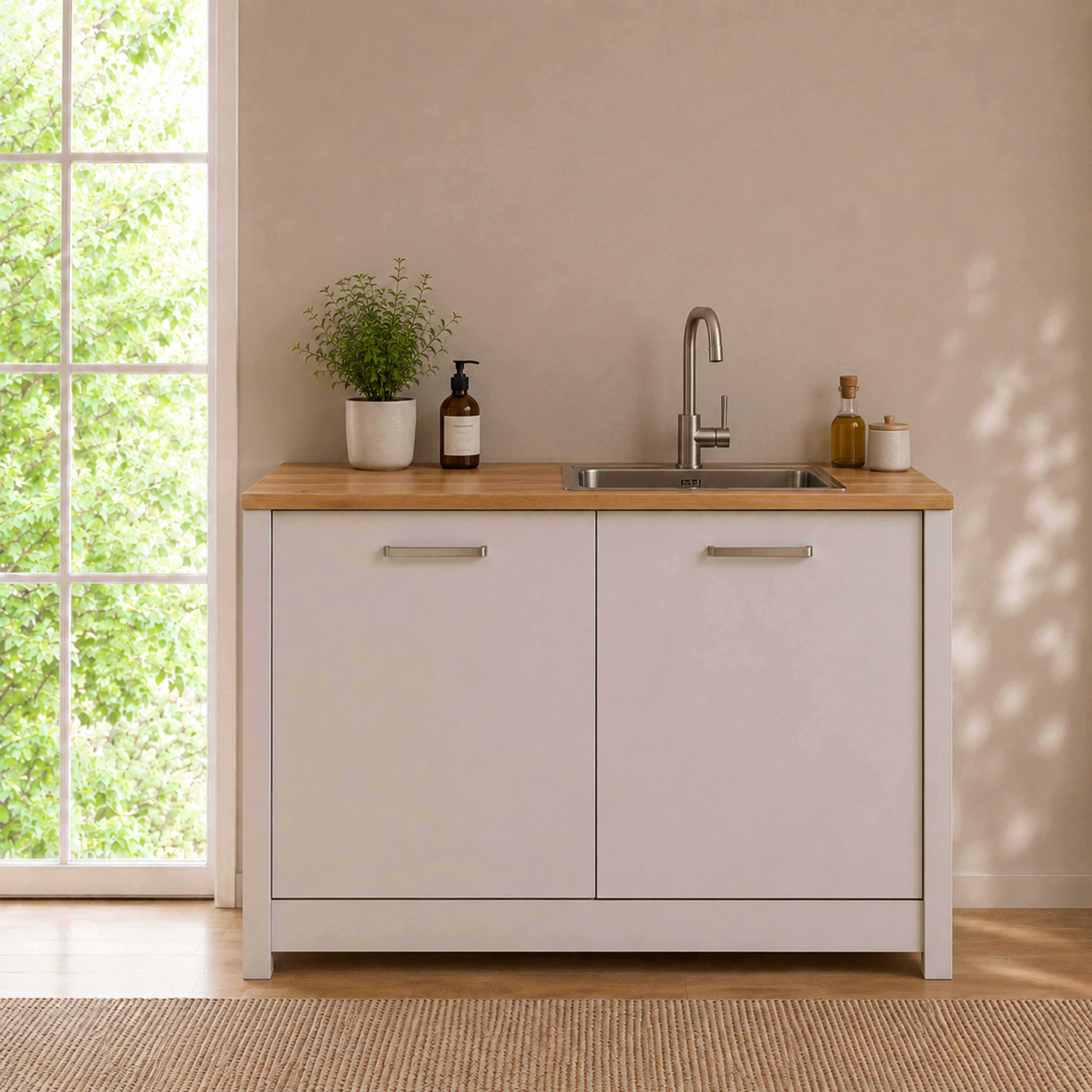 Inter Link Spülenschrank Pienza, Küchenschrank, Spülenunterschrank, HPL-Arbeitsplatte (1-St) Für Spüle & Spülmaschine, Soft-Close, Füße höhenverstellbar, 130x60x92