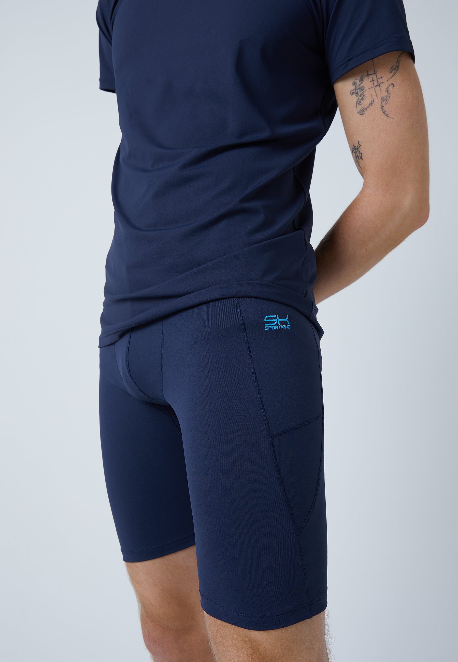 SPORTKIND Funktionsshorts Tennis Short Radlerhose Herren Taschen navy mit Jungen blau & Tights