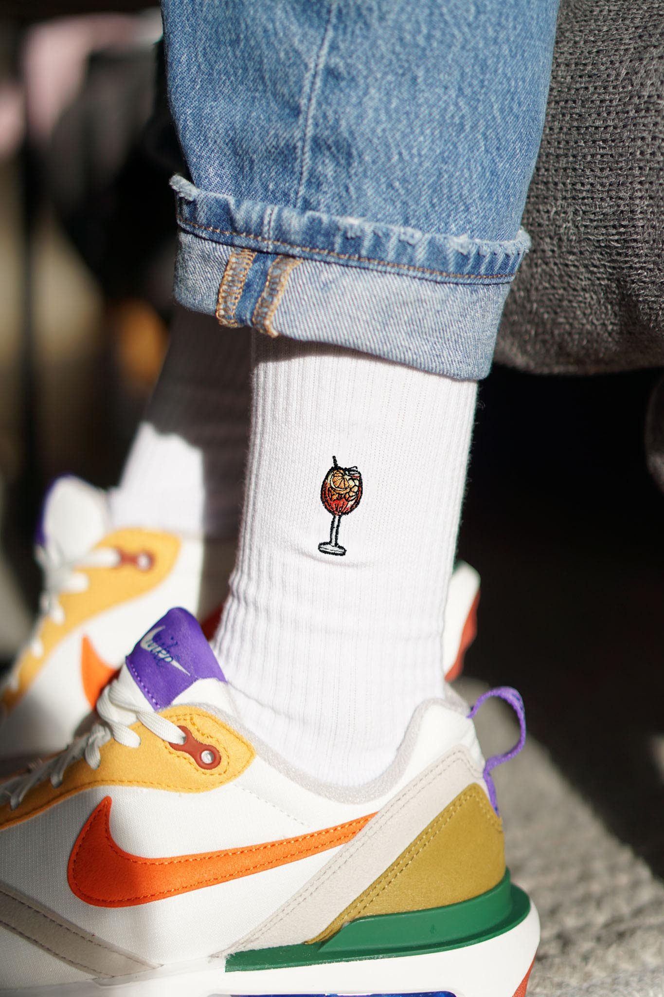 Fashion Drinks Tennissocken Spritz, Bestickte Bio Baumwoll Socken (1 Paar) bestickt