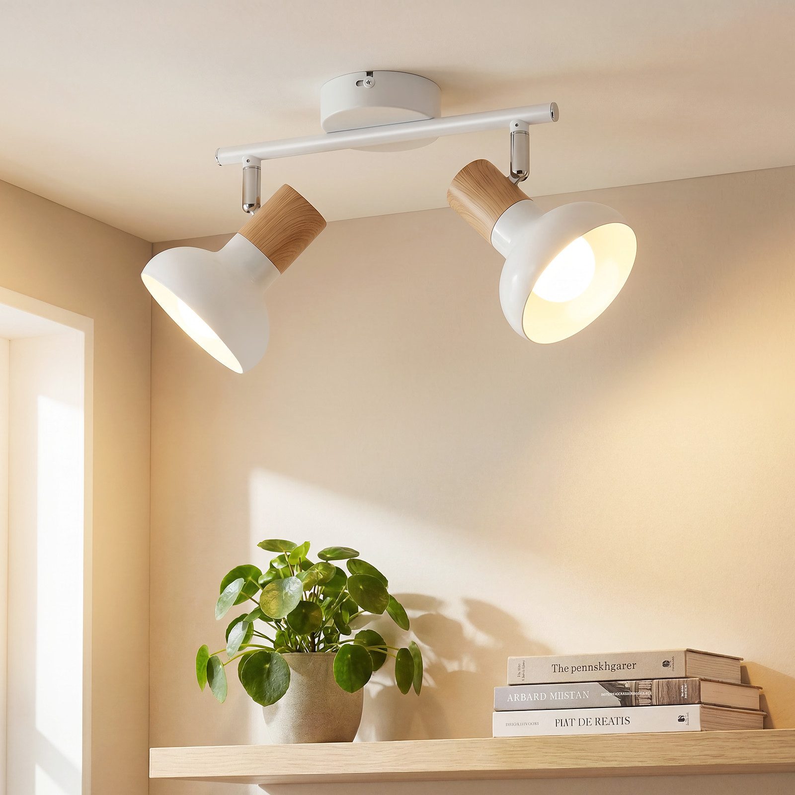 ZMH Deckenstrahler E14 Flammig Eisen Lampenschirm Deckenlampe Flur & Schlafzimmer, ohne Leuchtmittel, Weiß Schwenkbar 350° Modern Wohnzimmerlampe