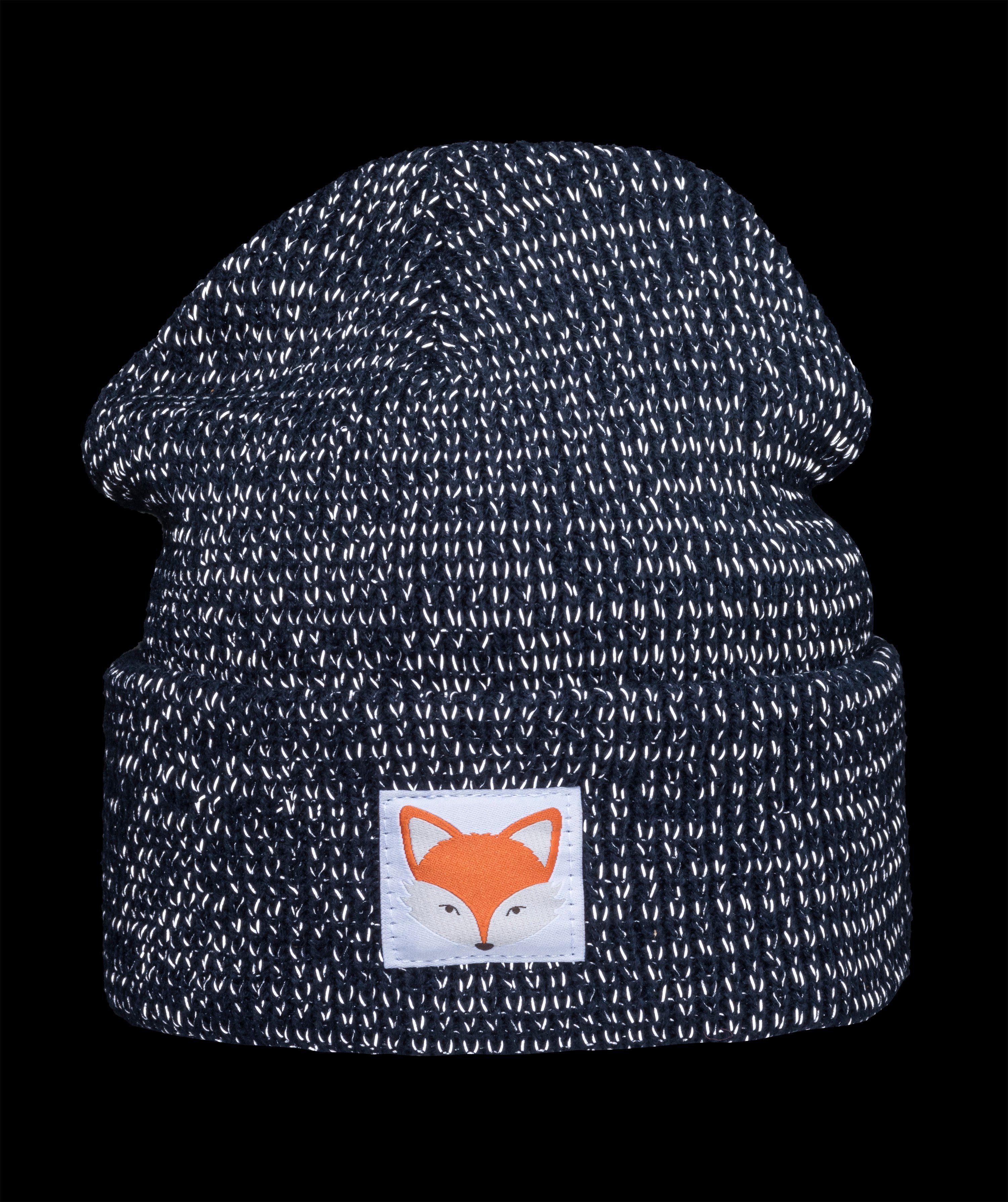 Baddery Beanie Reflektierende Mütze: "Fuchs" - Fox Tiere Wald Reflektor Sichtbarkeit,doppellagiger Strick, hochreflektierende Fasern, Patch-Motiv,One Size