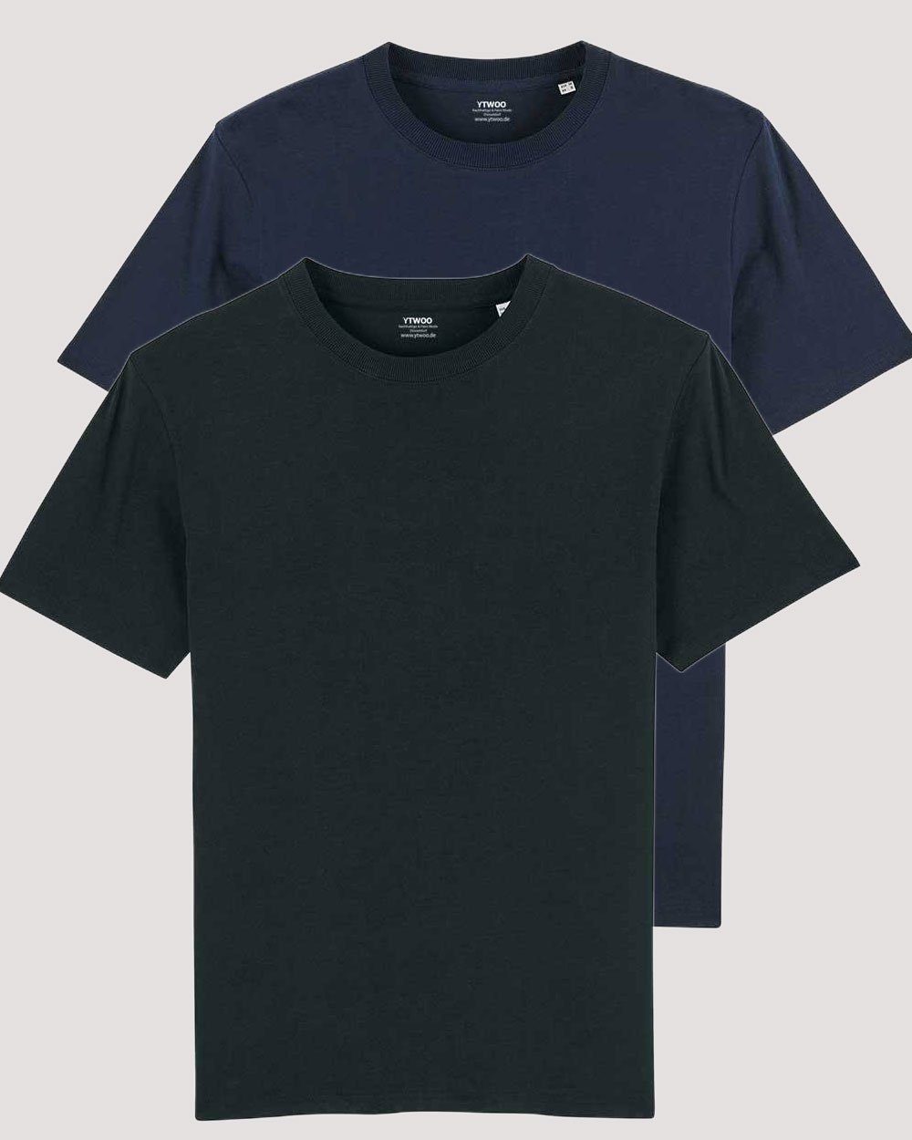 YTWOO T-Shirt 2er Pack, Männer Farbkombinationen Basic, schwere (2-tlg) Zwei T-Shirt 220g/m², Bio-Baumwolle