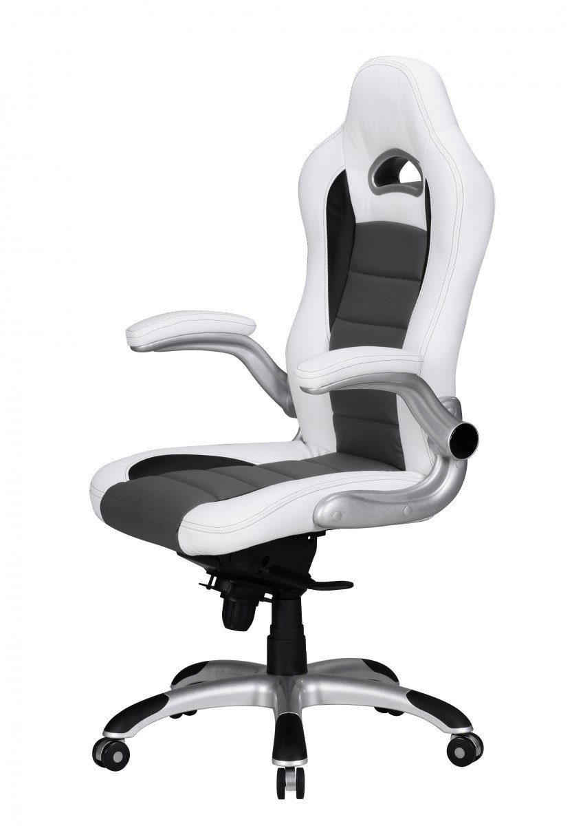 / Chair Armlehne Drehstuhl Bürostuhl Drehbar, Racing Grau, Schreibtischstuhl mit (Kunstleder Gaming SPM1.238 Weiß Design), Amstyle