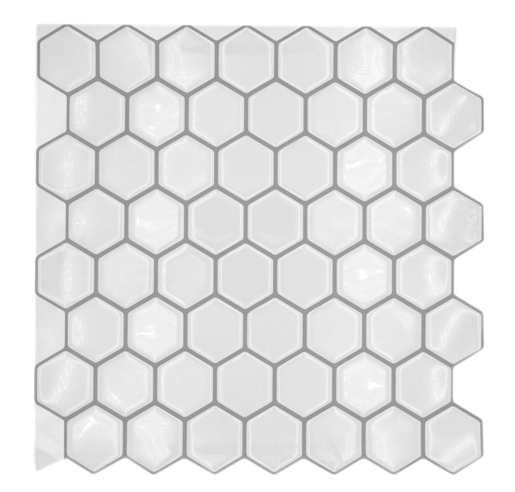 Mosani Fliesenaufkleber Selbstklebemosaik Hexagon weiß Vinyl Wandtattoo Wanddekor, Klebefliesen