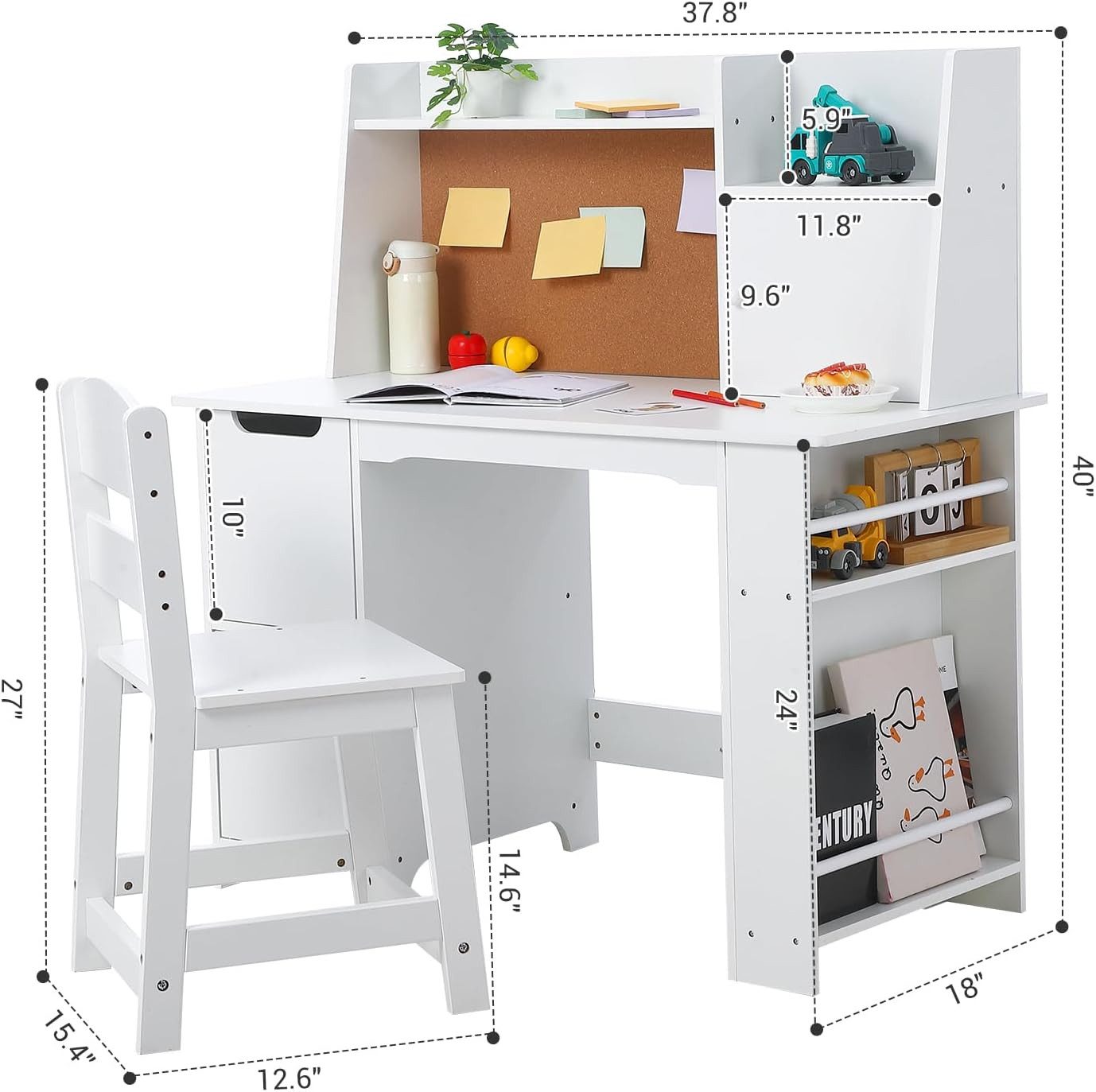 GarveeMore Kinderschreibtisch Kinder Tisch und Stuhl Set, Bücherregal, Aufb günstig online kaufen