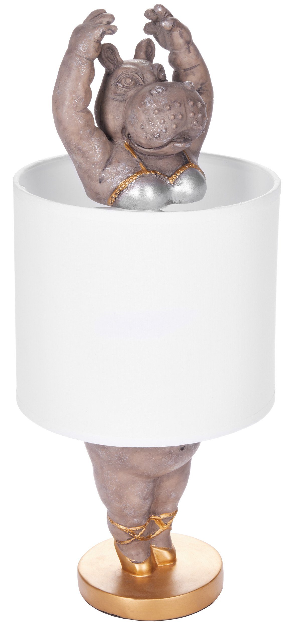 BRUBAKER Nachttischlampe Tischleuchte Nilpferd Ballerina, mit Schirm: lustige Lampe Tischlampe Keramikfuß, Höhe Weiß ohne 43 cm, Motiv Leuchtmittel