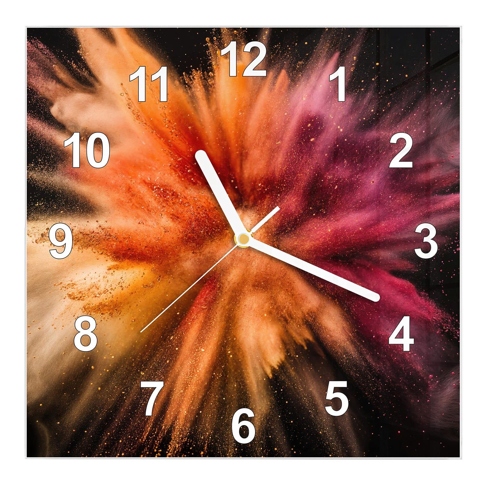 Wanduhr Glasuhr Wanduhr Wandkunst Größe 30 x 30 cm mit Motiv Farbenexplosion