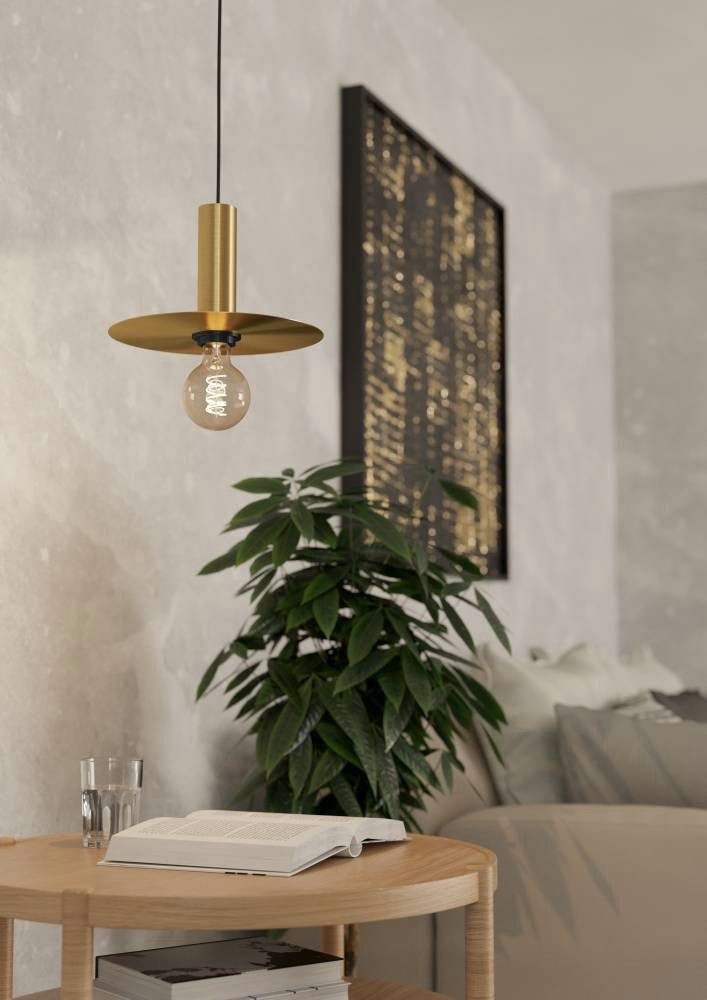EGLO Hängeleuchte ESCANDELL Pendellampe, Stahl, E27, IP20, Esstischlampe, Vintage, Lampe, ohne Leuchtmittel, Hängeleuchte, H110 x Ø25 cm, schwarz, messing-gebürstet, 1X40W exkl.