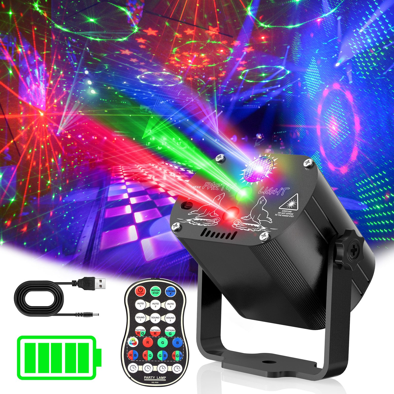 AeroAxis LED Discolicht 4500 mAh Disco Partylicht Can Licht RGB Bühnenlicht Party DJ Show, Timer-Funktion Empfindliche Musiksteuerung, LED fest integriert, RGB, Dynamisch Disco Lichteffekte, für Party, Home, Weihnachten Bühnenlicht