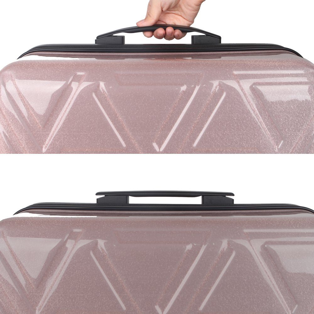 NEWCOM Hartschalen-Trolley Reisekoffer mit TSA Schloss Reflektorstoff Glanz Glitzer, 4 Rollen, Geräuschlose 360° Doppelrollen, 20 Zoll, Ultraleicht, ABS+PC, Rosa
