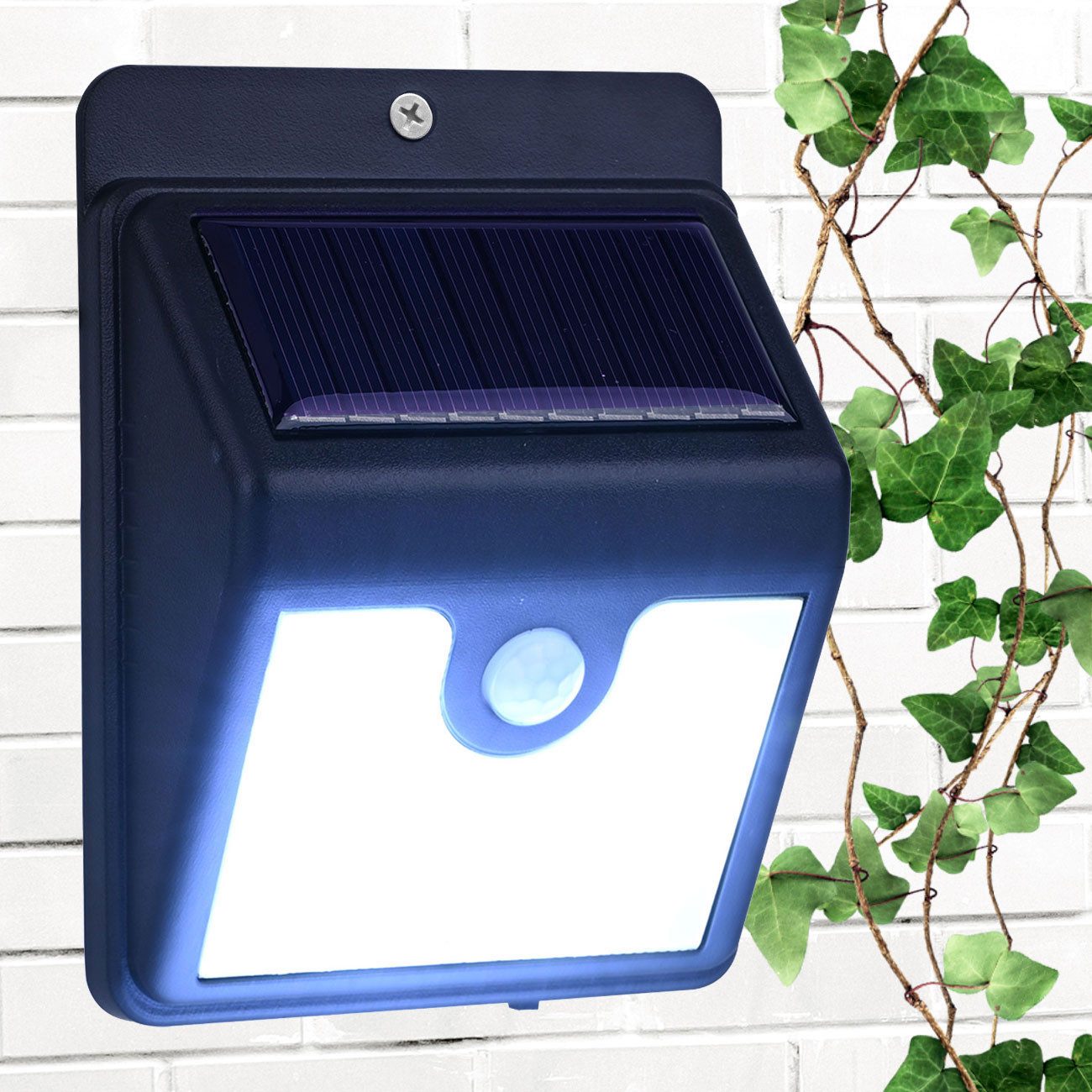 Casativo LED Solarleuchte LED-Solar-Wandstrahler mit Bewegungssensor, IP44 Aussenleuchte, 4 SMD-LEDs mit jeweils 0,2 W, insgesamt 50 Lumen