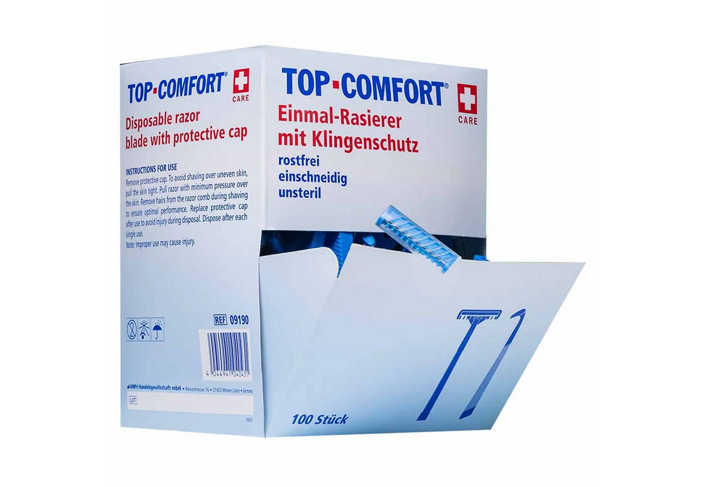 AMPri Handelsgesellschaft mbH Einwegrasierer Top-Comfort Einmal-Rasierer, einschneidig, blau, 100-tlg., 100 Stück, unsteril, einschneidig, für Trockenrasur