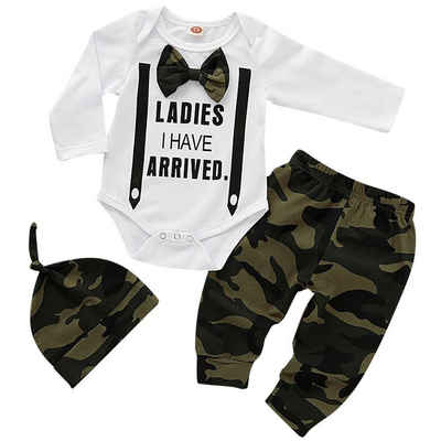 Lapastyle Shirt, Hose, Jacke & Mütze Baby Jungen Modisch Langarm Tarndruck Set (3-tlg) Lässiger Regular fit Krabbelanzug Geschenk für Neugeborene