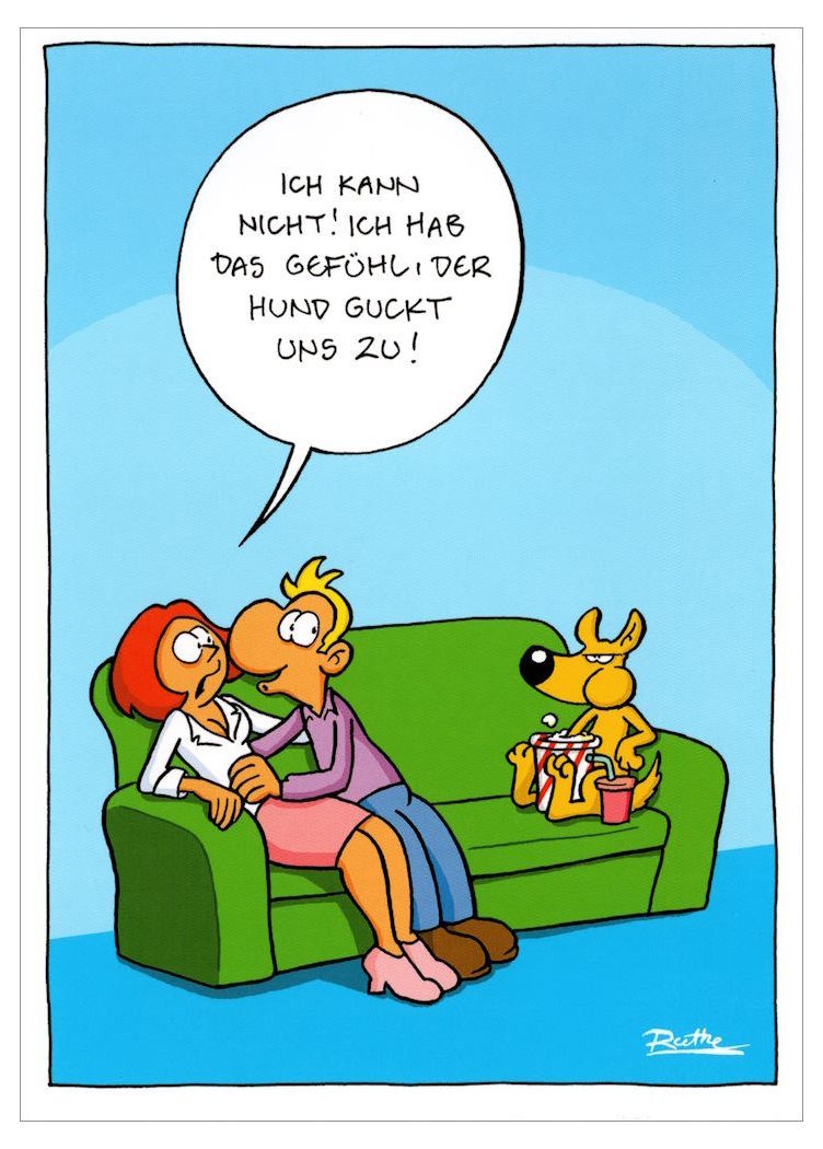 Postkarte Cartoon-Postkarte Ralph Ruthe "Ich hab das Gefühl, der Hund guckt ..."