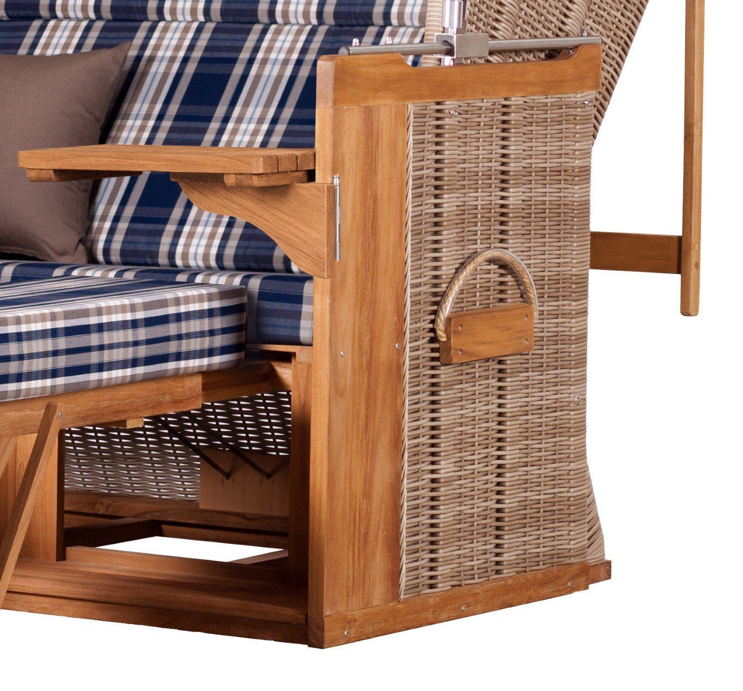 deVries PURE® Strandkorb Friesland Sylt XL - PE white kubu - Dessin 159, BxTxH: 135x90x165 cm, Volllieger, Nordsee-Strandkorb, Teakholz - PE-Markengeflecht - bequeme Polster - Schutzhaube