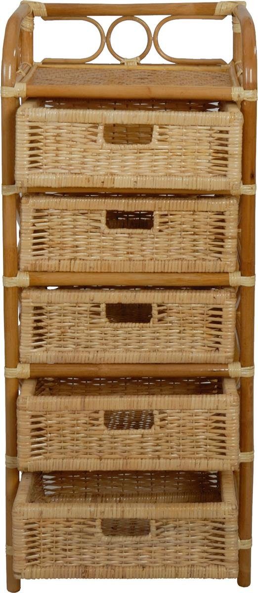 Krines Home Badregal Rattan Standregal Kommode Rattan Korb Regal Badregal Regalkommode, Handgearbeitet, Korbregal mit 5 Schubladen