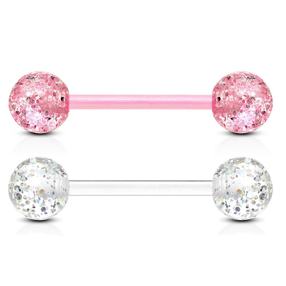 viva-adorno Brustwarzenpiercing Zungenpiercing Barbell Piercing Stab Zungenpiercing Kunststoff, Glitter Glitzer Kugeln Acryl flexibel