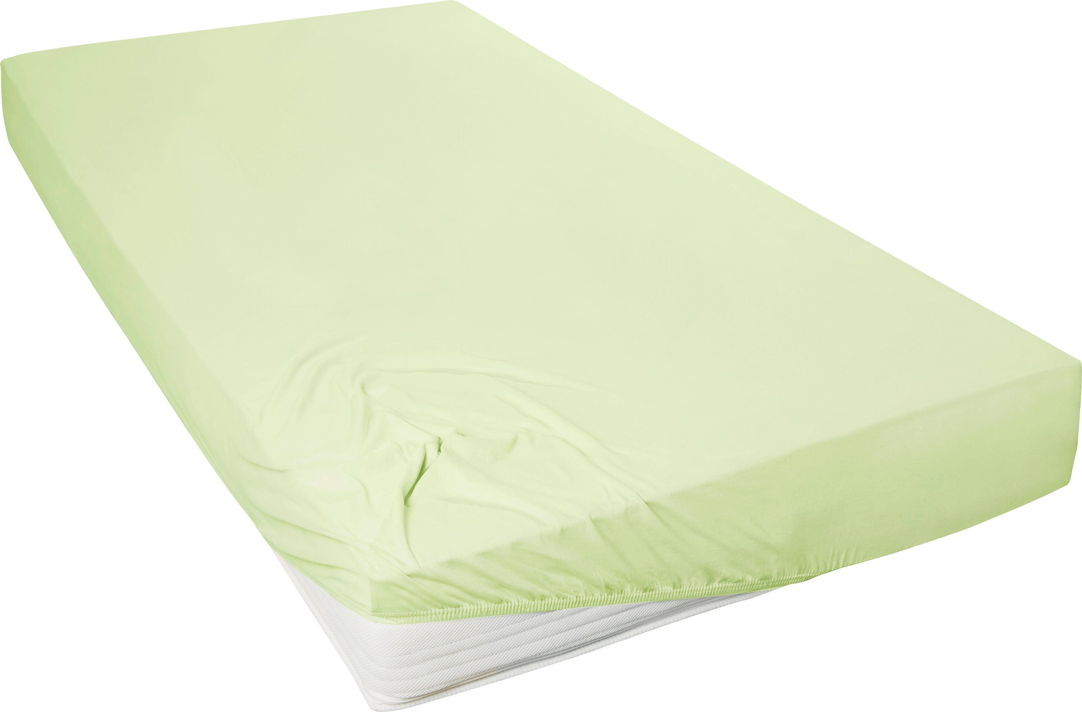 Primera Spannbettlaken Mako-Feinjersey Spannbetttuch, Mako-Jersey, Gummizug: rundum, (1 Stück), Geeignet für Standardmatratzen bis 22 cm, 100% Baumwolle