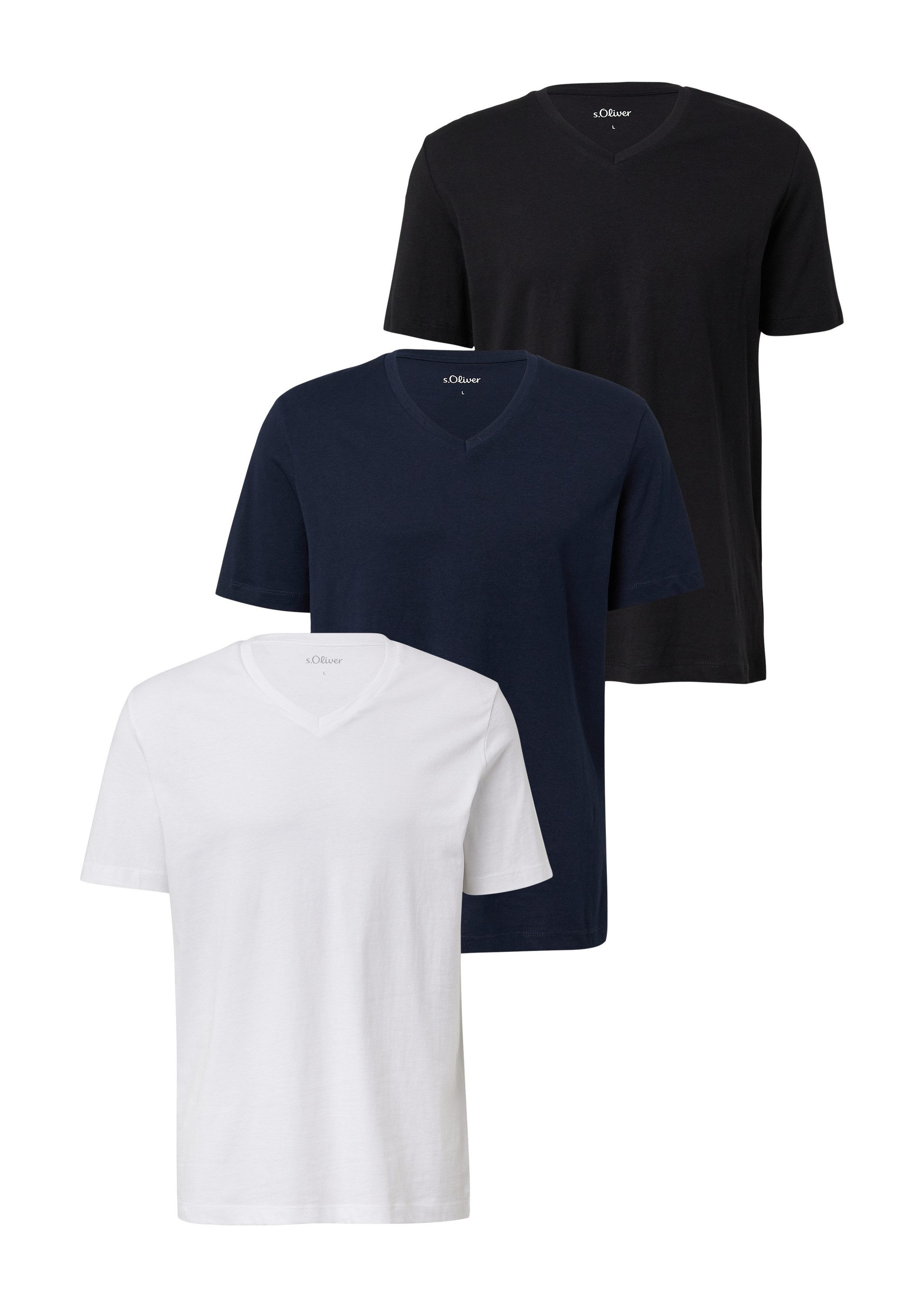 s.Oliver Kurzarmshirt T-Shirt Baumwollshirt im 3er-Pack