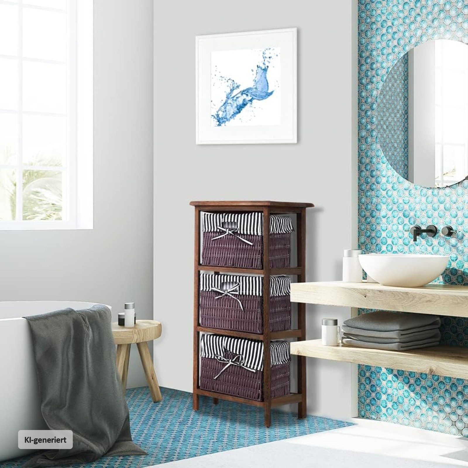 HTI-Living Badregal Regal mit 3 Körben Mia Landhaus Braun, Stück 1-tlg., Badregal Schubladenkommode