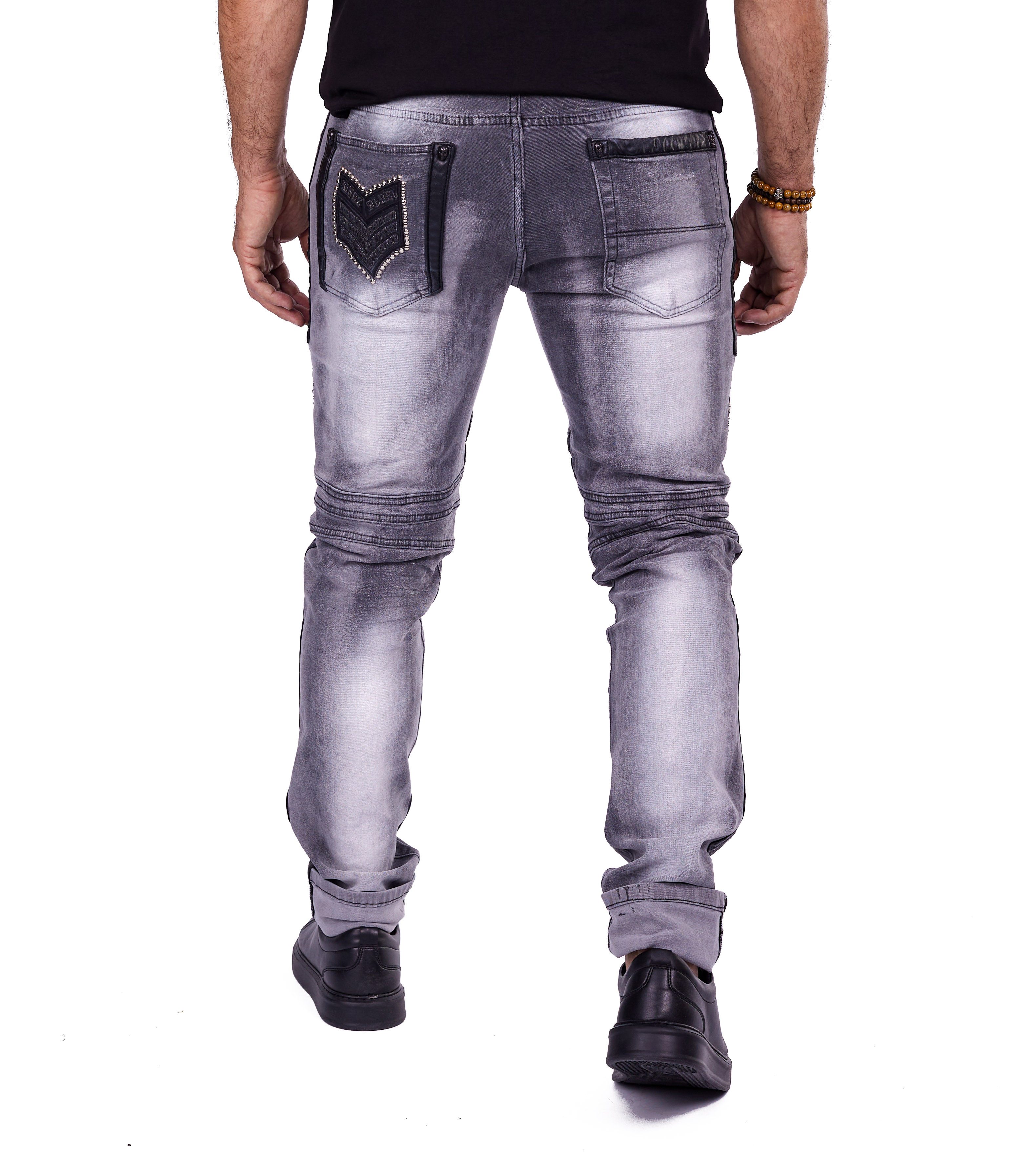 KINGZ Regular-fit-Jeans Herren Biker Designer Jeans von KINGZ Grau W31/L34