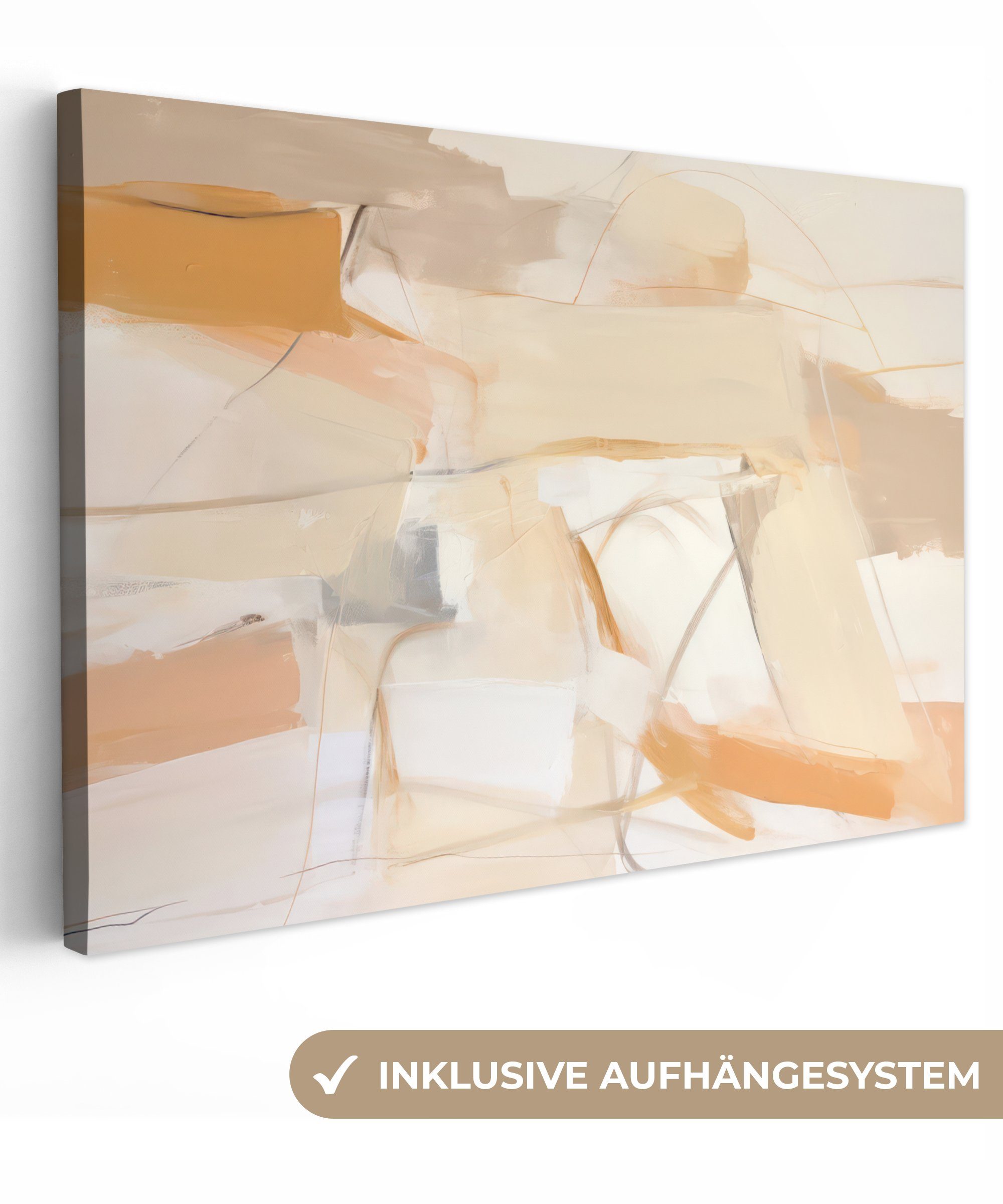 OneMillionCanvasses® Leinwandbild Abstrakt - Beige - Orange - Kunst - Modern, (1 St), Wandbild für alle Wohnbereiche, Gemälde, XXL, großes, 120x80 cm