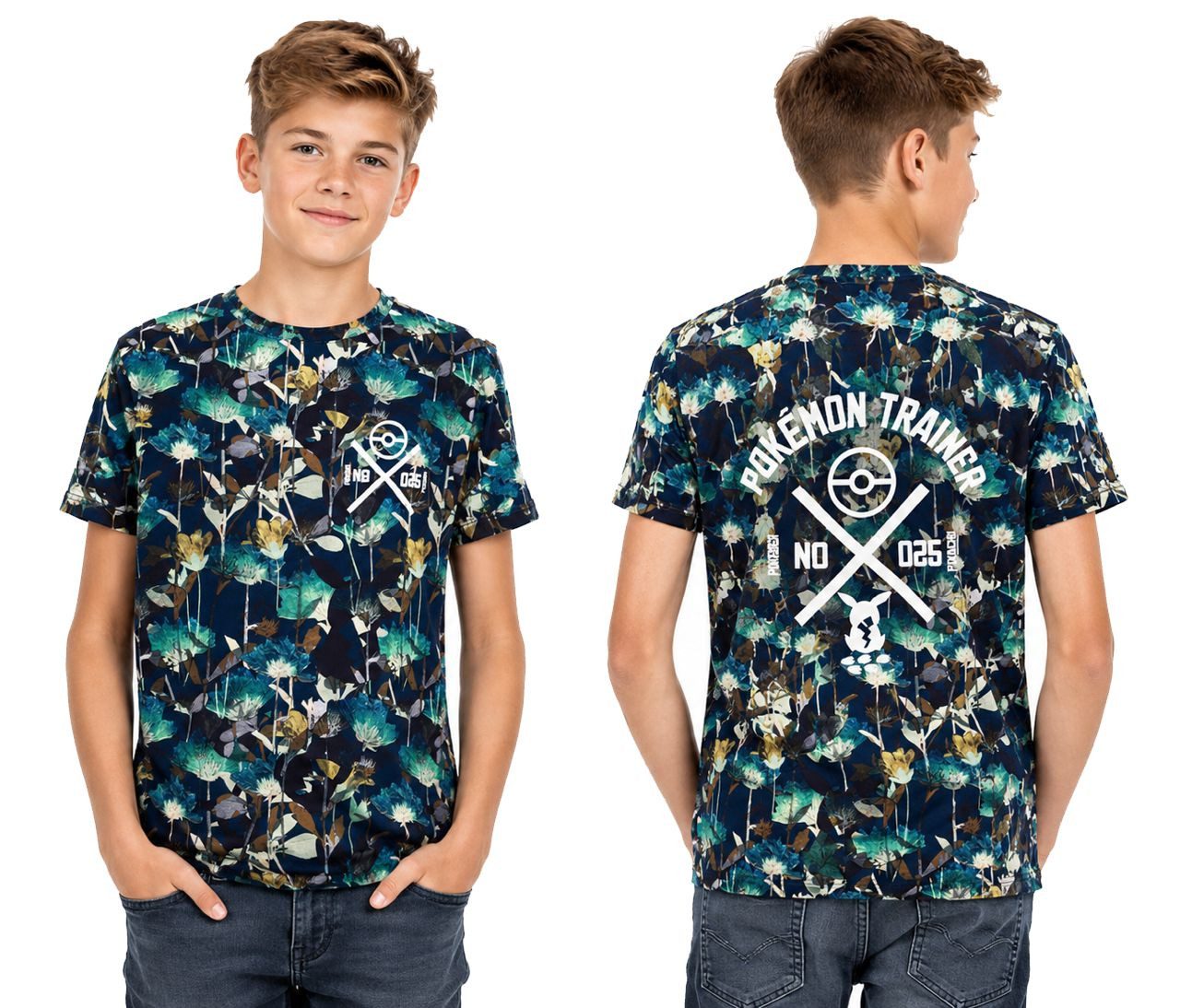 POKÉMON Print-Shirt Pokémon Trainer T-Shirt Herren Blumen Print Pikachu Fan XS–2XL Pokemon-T-Shirt-Pikatchu