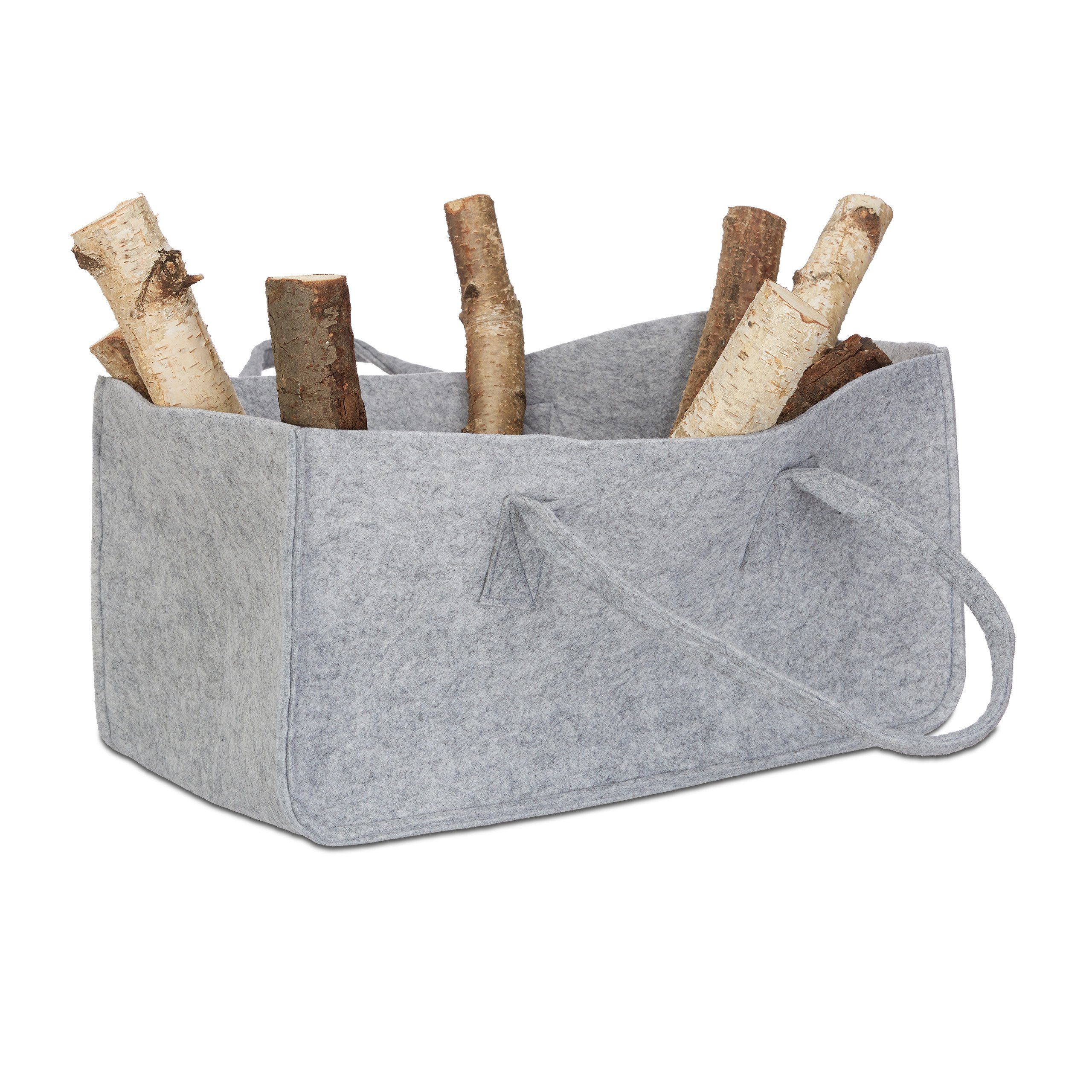 relaxdays Holztragetasche Kaminholztasche aus Filz, Grau günstig online kaufen