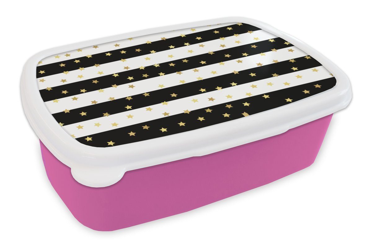- Sterne Lunchbox Brotdose - (2-tlg), Kunststoff, Mädchen, Brotbox rosa Konfetti Kunststoff - Muster, Erwachsene, Kinder, MuchoWow Snackbox, Gold für