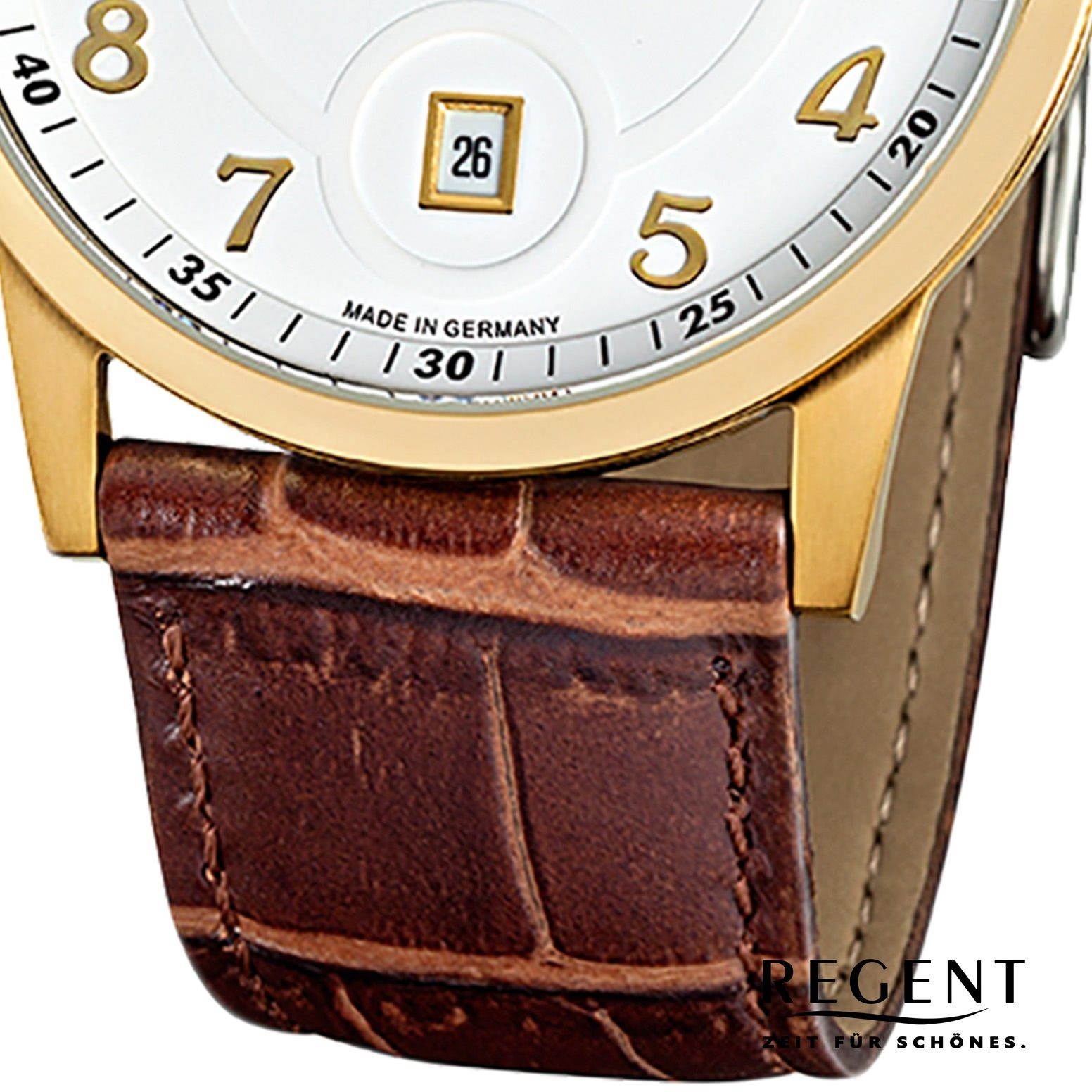 Regent Quarzuhr Regent Herren Armbanduhr Leder Lederarmband rund, (ca. groß 40mm), Quarz, Herren GM-1401 Uhr