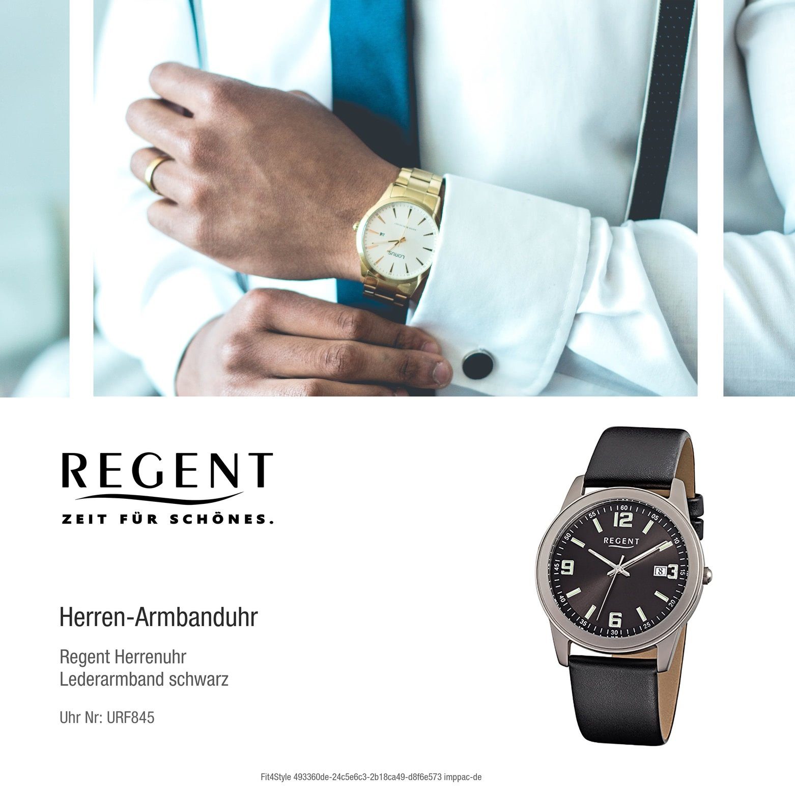 Herren-Armbanduhr Quarzuhr 38mm), Analog, Regent Regent rund, (ca. mittel Armbanduhr Lederarmband Herren schwarz
