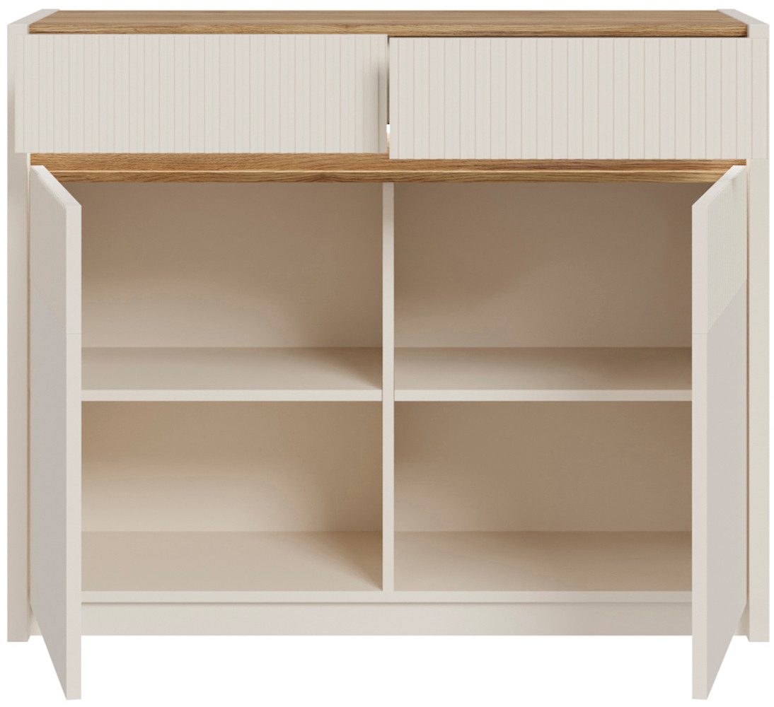 FORTE Kommode Oak Squere Kommode, SK Vollauszug, B/H/T 105,3/85,9/41,5 cm Beleuchtung, Soft Close, Lamellenoptik