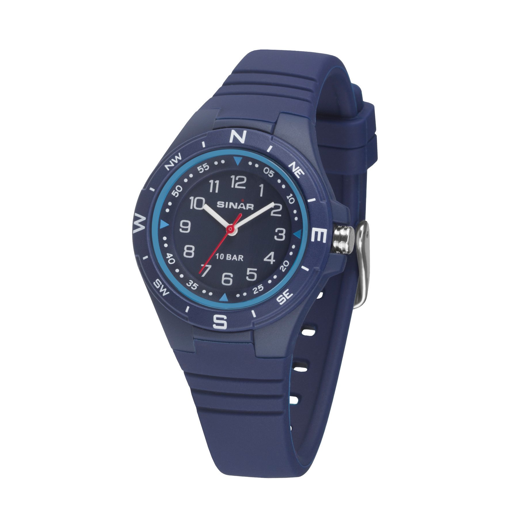 SINAR Quarzuhr XB-23 Jugenduhr Sportuhr Silikonband 10 bar, analog sportlich modern Geschenkidee Jugend Kids Ø 34 mm