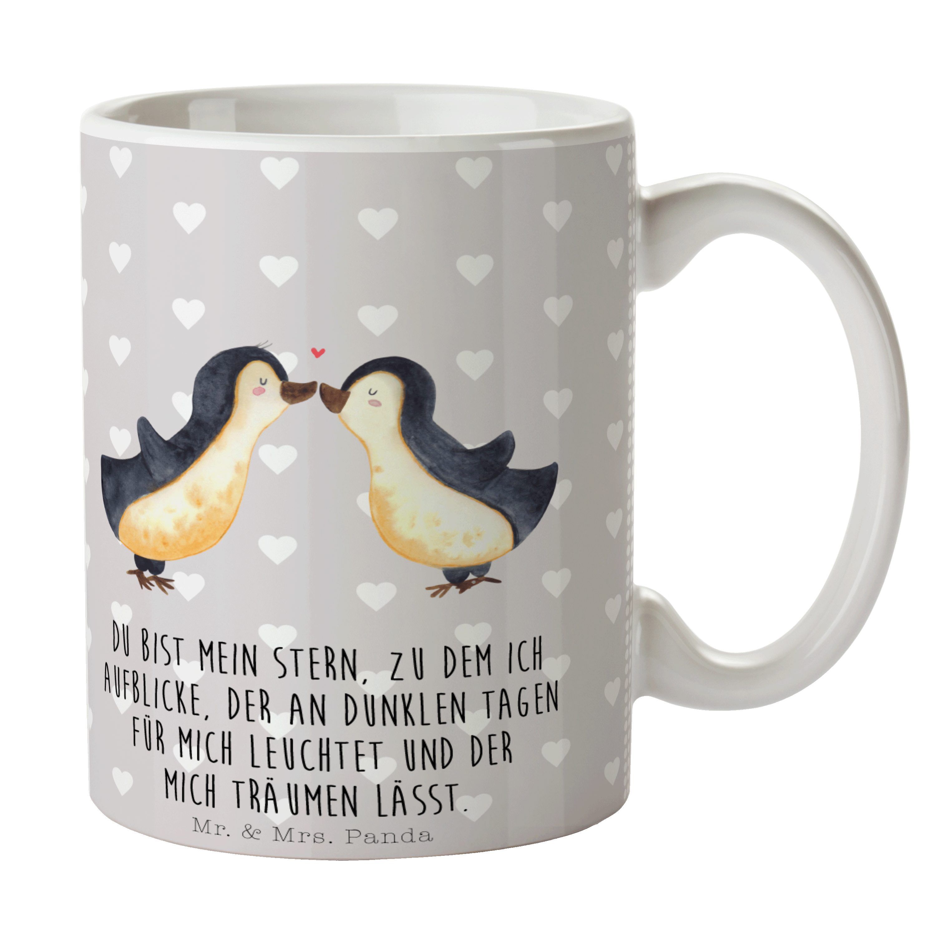 Mr. & Mrs. Panda Tasse Pinguin Liebe - Grau Pastell - Geschenk, Tasse Sprüche, Heiratsantrag, Keramik