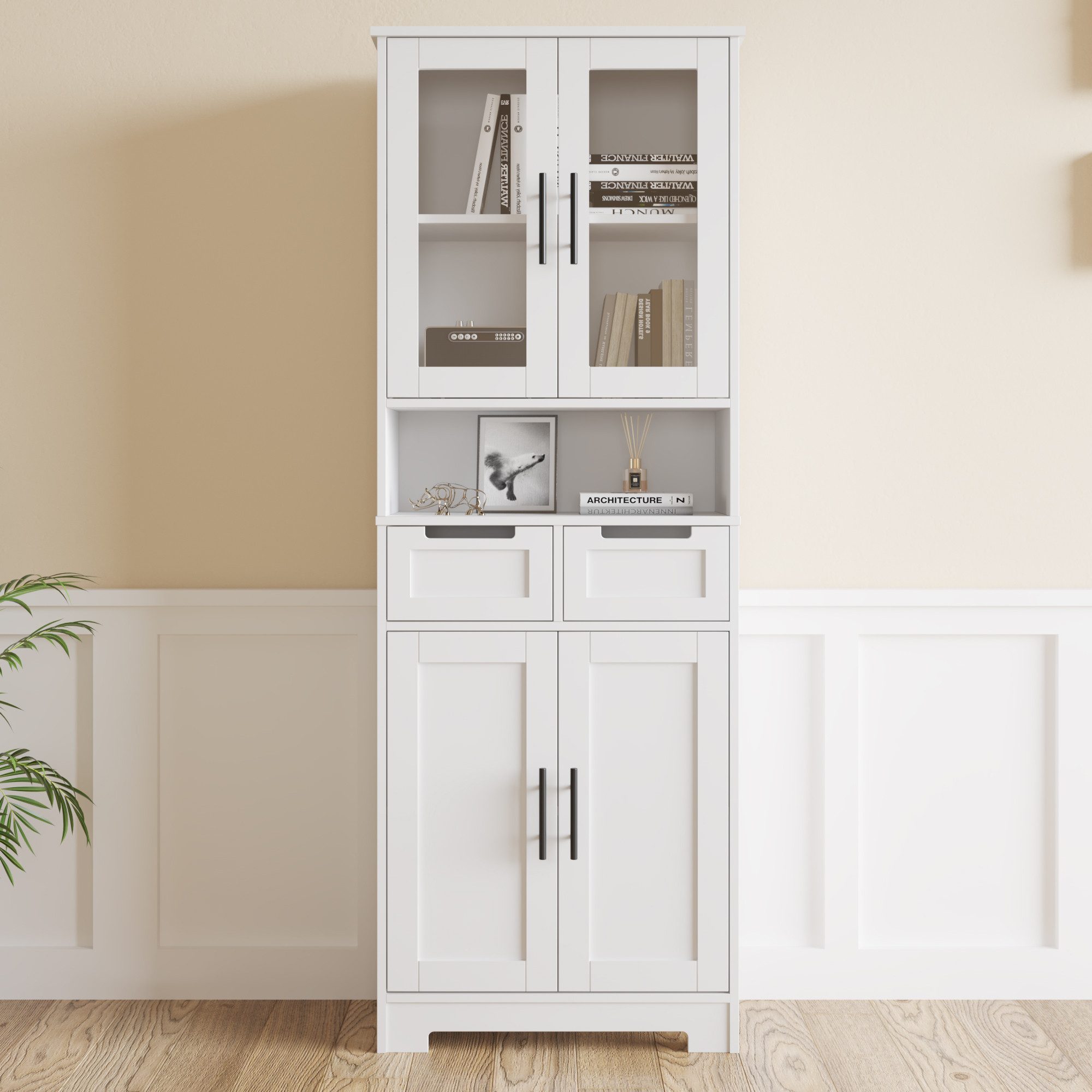 Karlhome Hochschrank Küchenschrank, Vorratsschrank mit 4 Türen und 2 Schubladen, Weiß (1-St) Schmaler Lagerschrank & Mehrzweckschrank, 60 x 30 x 170 cm