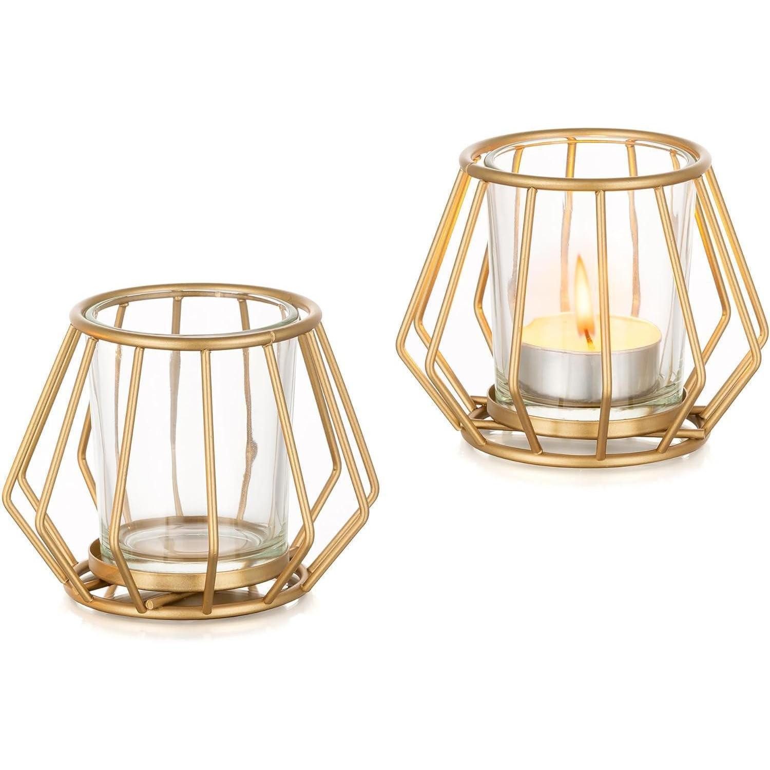 LuxusKollektion Teelichthalter Teelichthalter Geometrisch Metall Gold 2er Tischdeko 2Pcs Gold-1