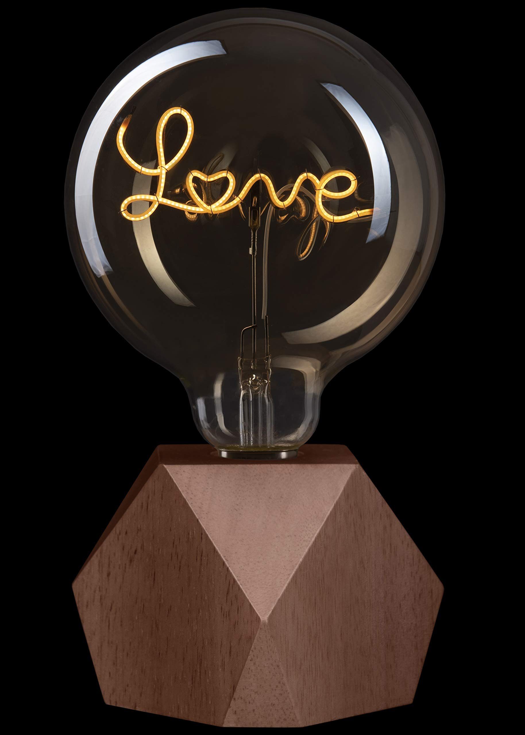 Crown LED Tischleuchte Vintage Tischlampe Batteriebetrieben - Holz E27,  Eiche 1x Eiche + Love-Lampeart Decoholz
