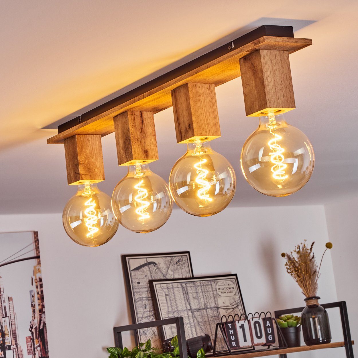 Metall 76cm, im Deckenlampe ohne Holzoptik/Schwarz, »Codrongianus« hofstein skandinavischen 4xE27 moderne Leuchte aus Länge Leuchtmittel, Design, Deckenleuchte in