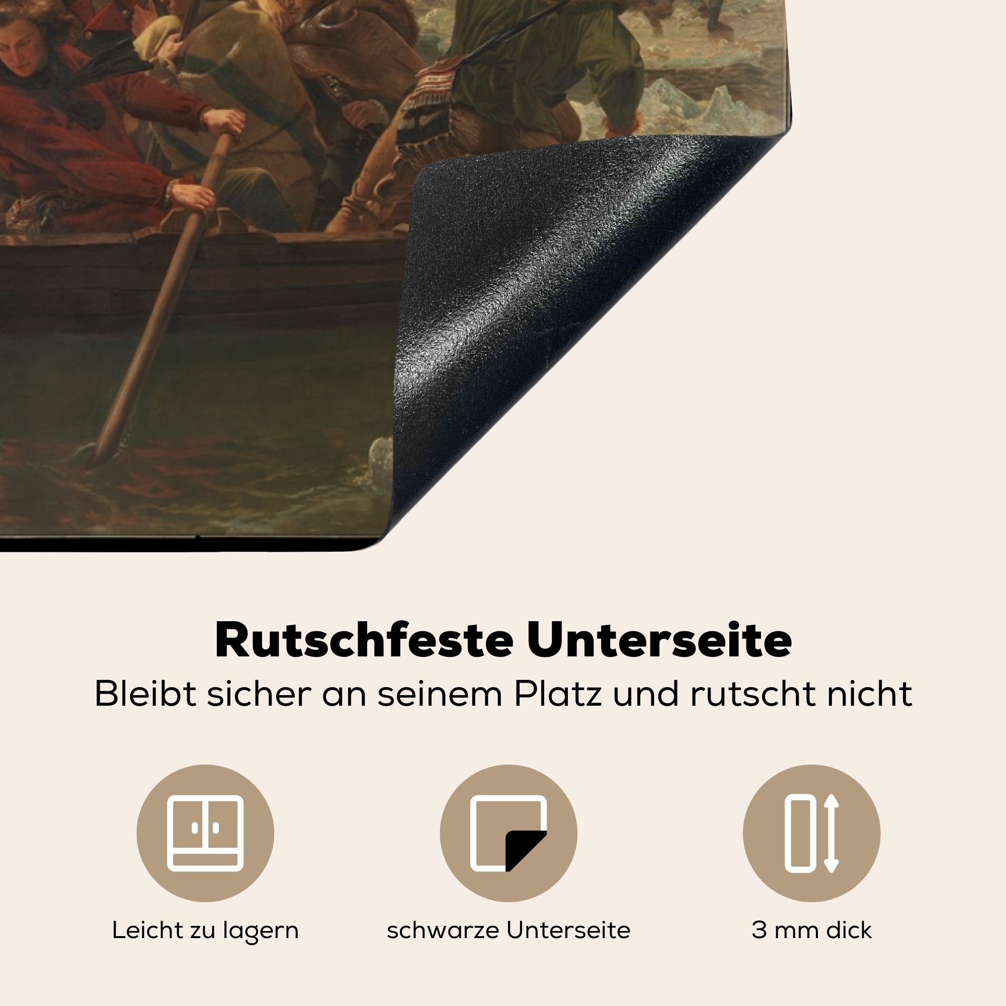 Delaware cm, Gemälde Emanuel für Gottlieb, küche Herdblende-/Abdeckplatte von Vinyl, Ceranfeldabdeckung, - tlg), (1 Arbeitsplatte MuchoWow 83x51 den Washington überquert