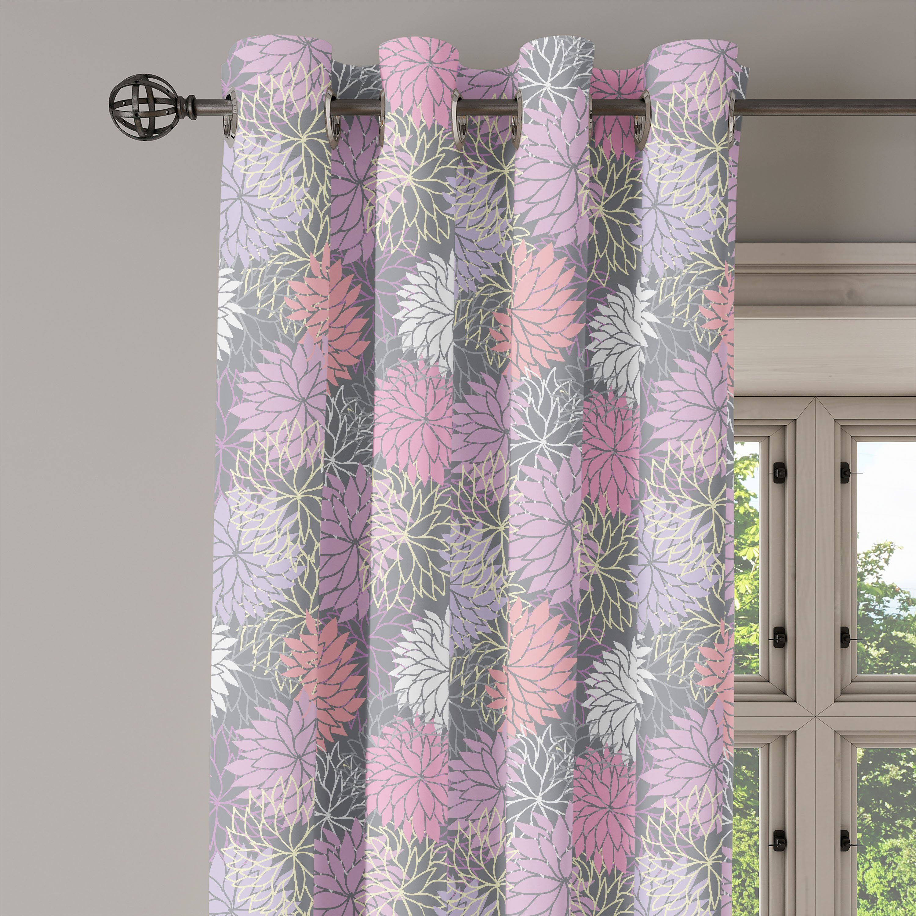 Gardine 2-Panel-Fenstervorhänge Dekorative Grau Botanischer Schlafzimmer und Rosa Blossom für Abakuhaus, Wohnzimmer,
