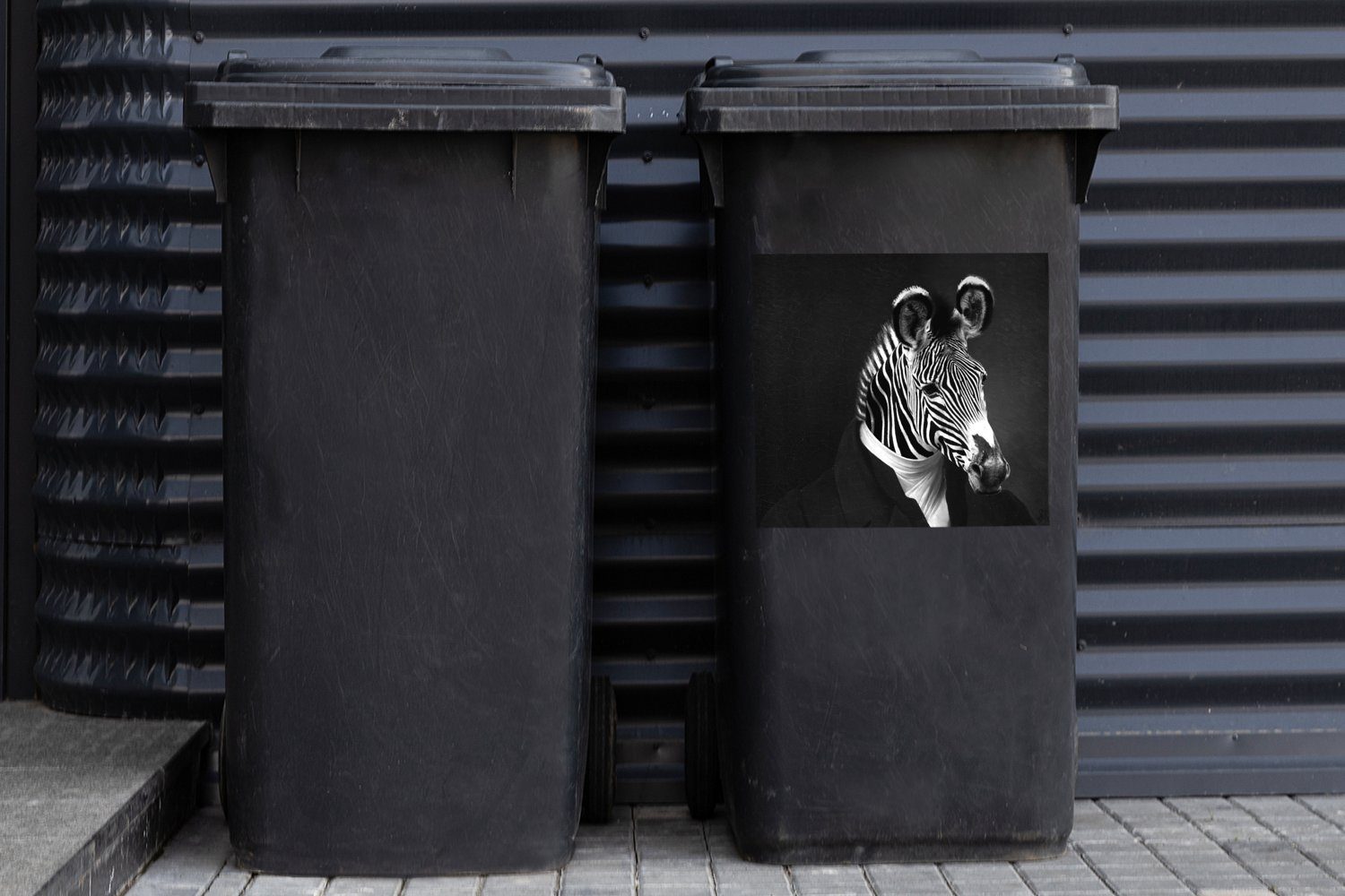 MuchoWow Mülltonne, Wandsticker Sticker, - Schwarz Container, Zebra - Weiß St), - (1 Malerei Abfalbehälter Mülleimer-aufkleber,