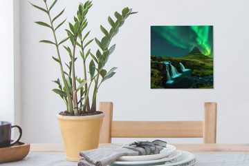 OneMillionCanvasses® Leinwandbild Nordlichter - Wasserfall - Berg - Island, (1 St), Leinwand Bilder für Wohnzimmer Schlafzimmer