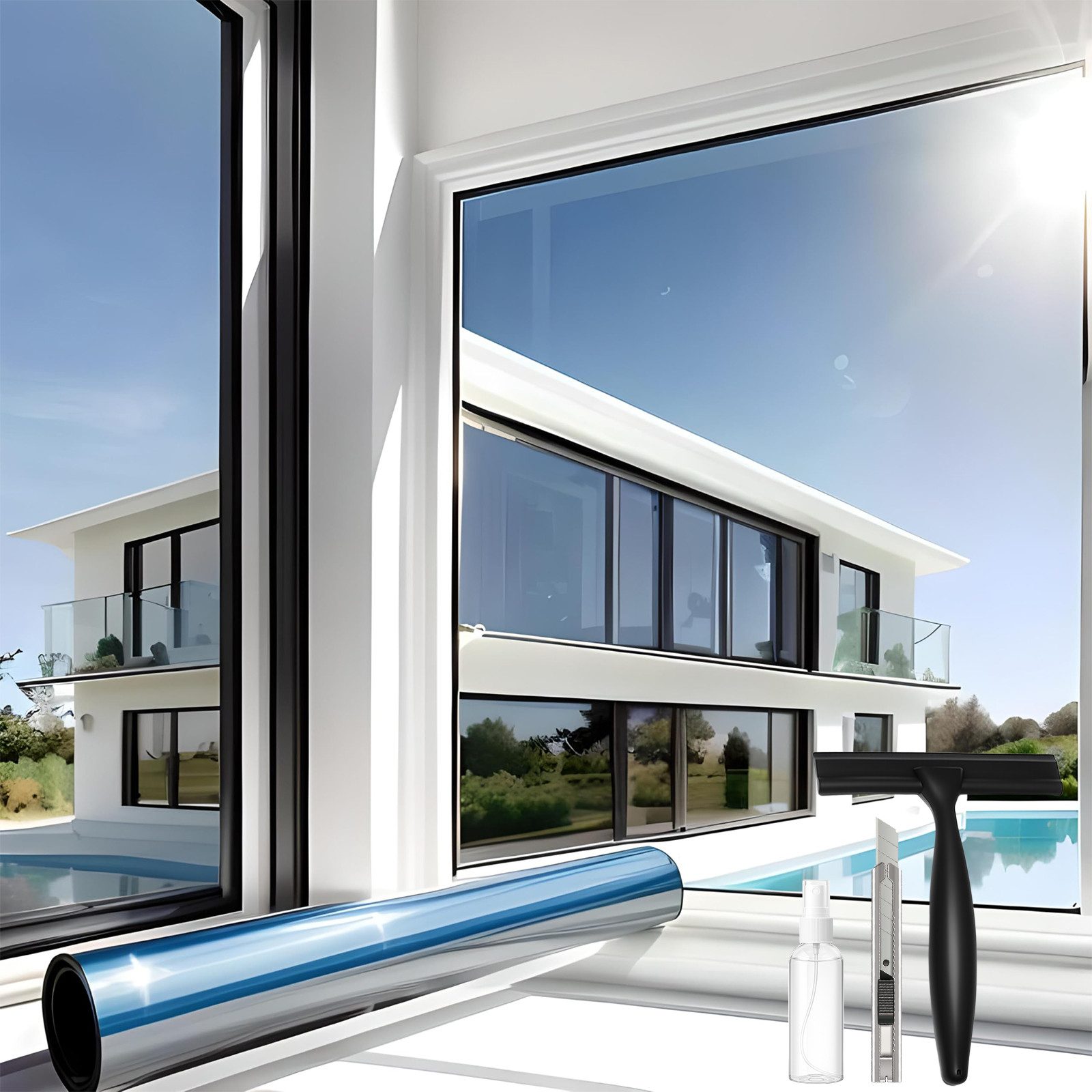 Bundviel Sonnenschutz-Fensterfolie UV-Schutz Blickdicht Sichtschutzfolie Spiegelfolie Fensterfolie, Ganzjährig